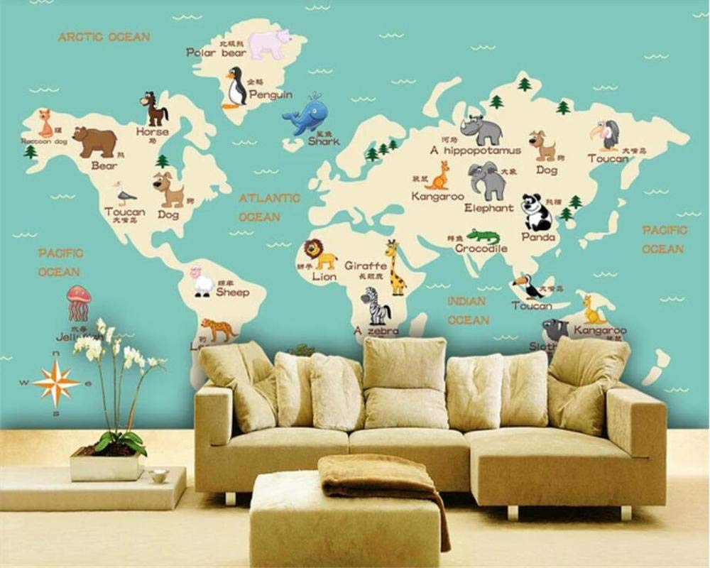 1000x800 Custom Photo 3D Wallpaper Modern Cartoon Animals World Map Wall Painting 3D Wallpaper Living Room Tv Background 3D Wallpaper, 450X300cm