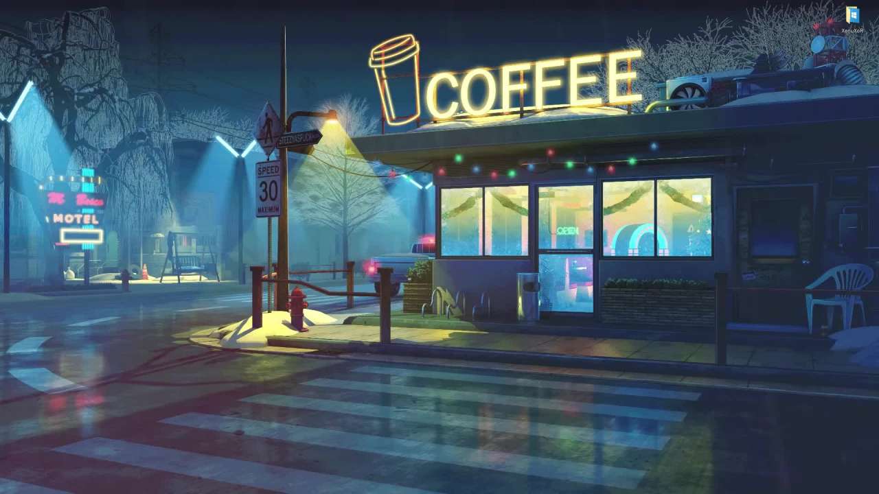 1280x720 Live wallpaper Coffee shop on a winter evening [DOWNLOAD FREE]