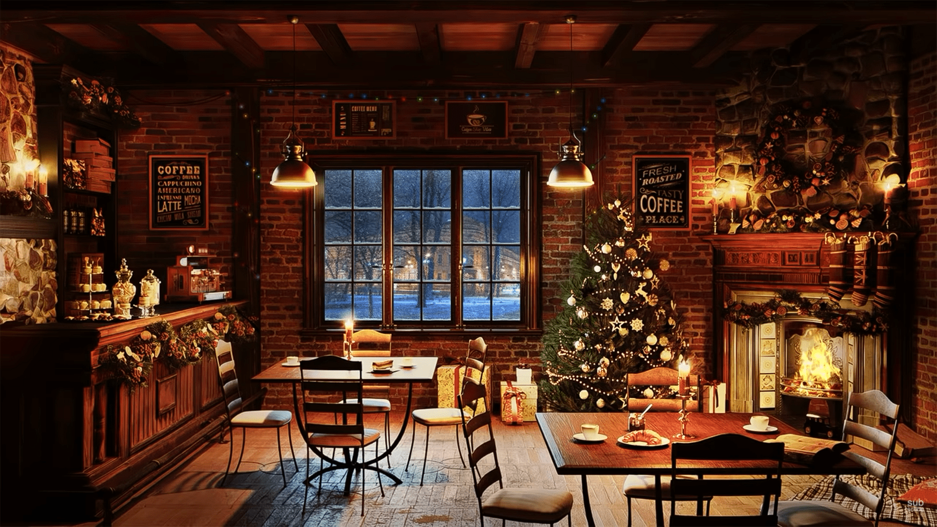 1920x1080 Coffee Shop Christmas Wallpaper