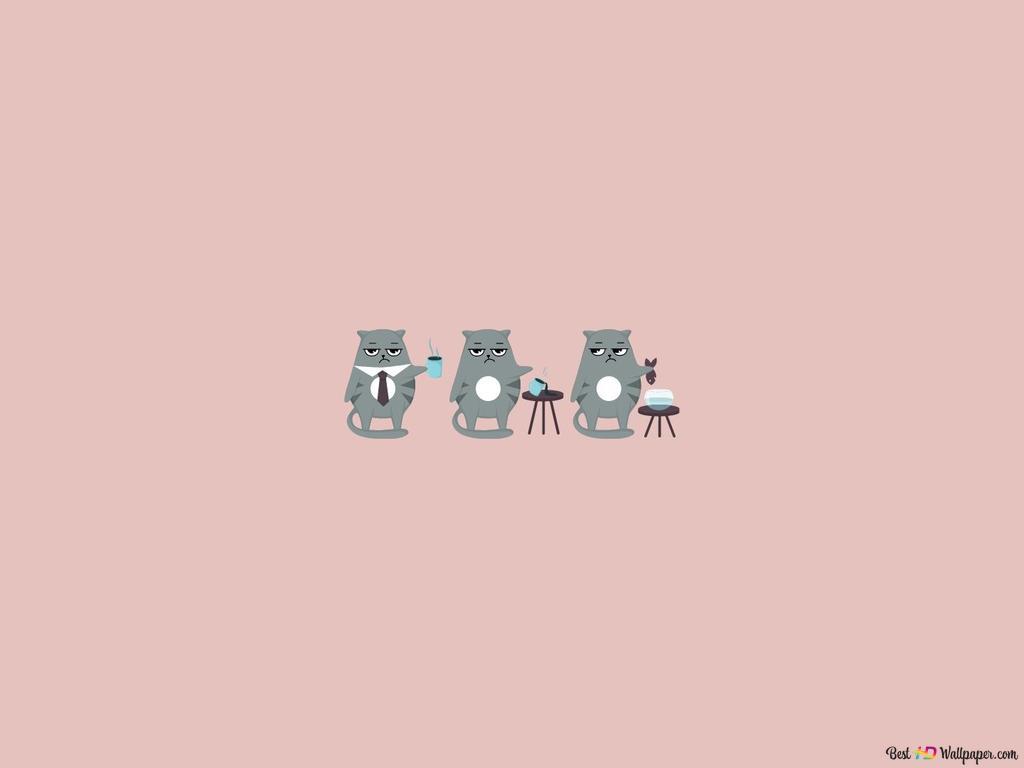 1024x768 Grey Grumpy Cat, minimalist design HD wallpaper download