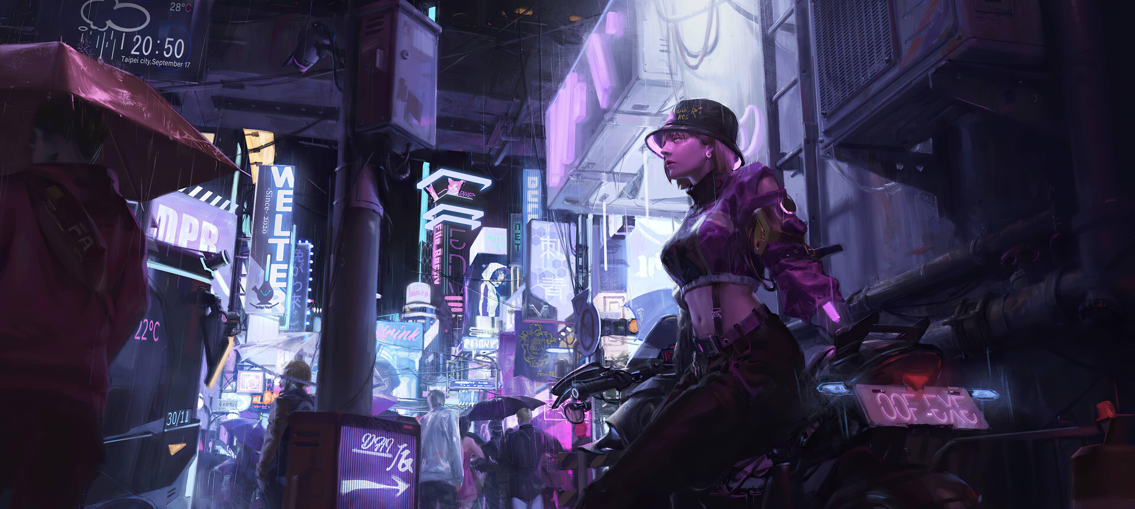 3840x1724 Cyber Girl In Cyber City 4k, HD Artist, 4k Wallpaper, Image, Background, Photo and Picture