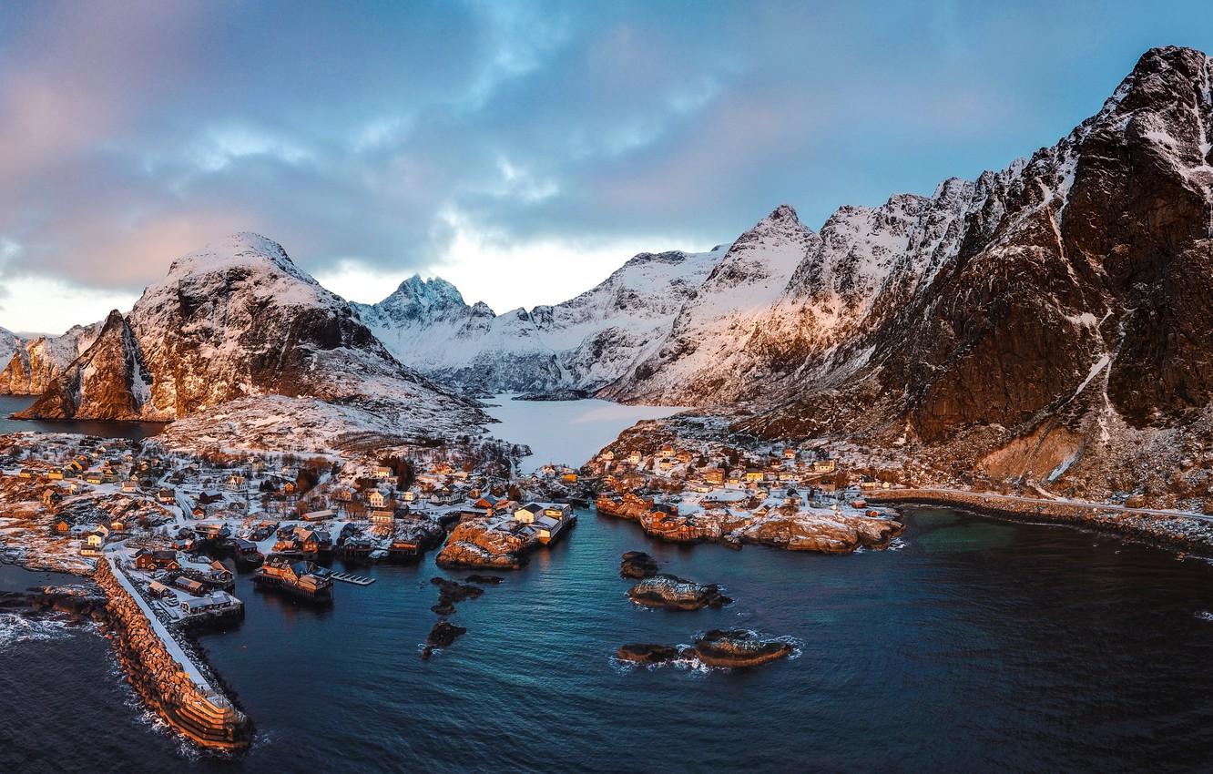 1332x850 Wallpaper Sea, Mountains, The city, Rocks, Norway, Mountains image for desktop, section природа