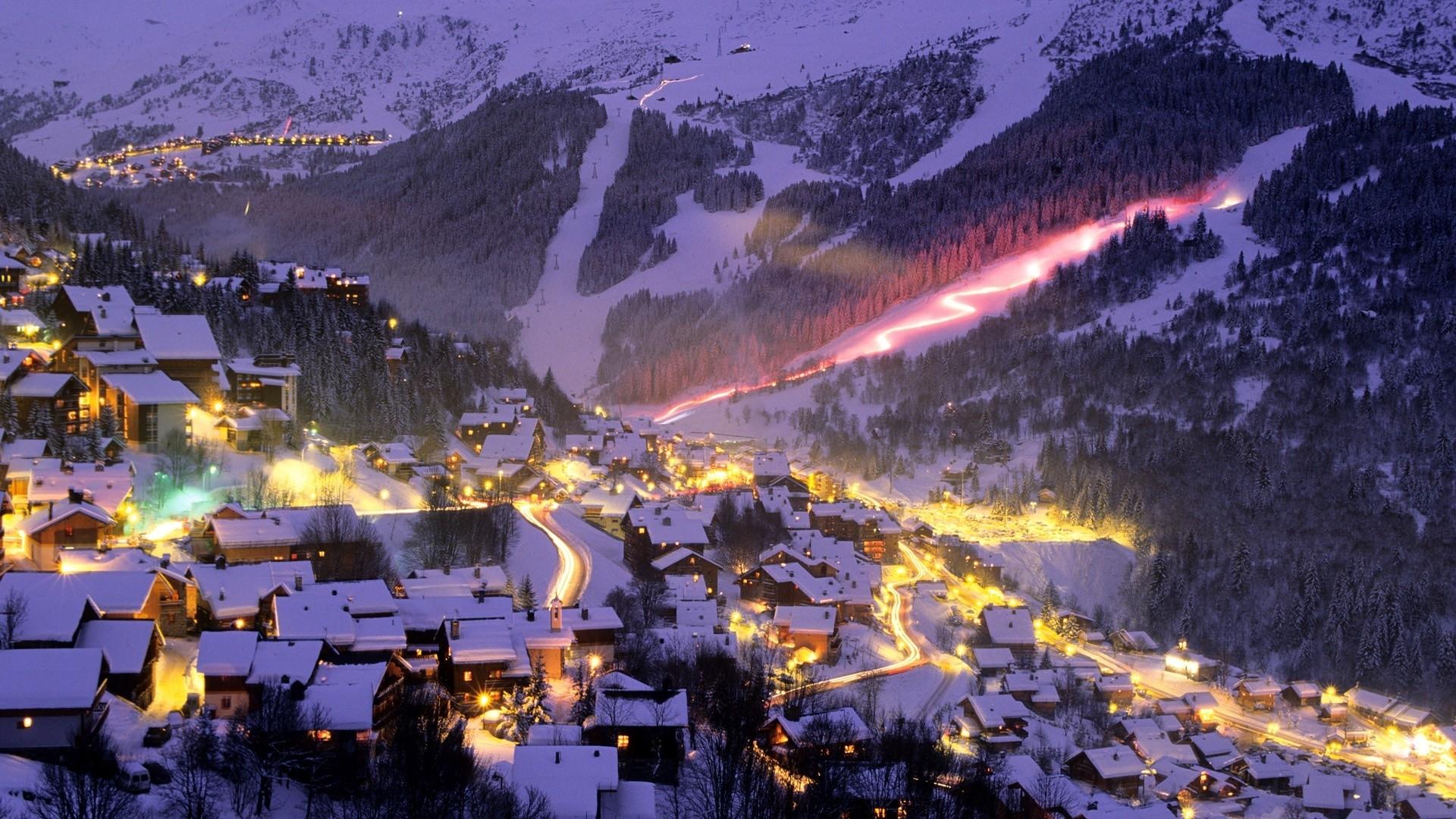 1920x1080 resort, Sports, Ski, Snowboard, Mountains, Nature, Slopes, Light, Timelapse, Buildings, Winter, Snow, Night, House Wallpaper HD / Desktop and Mobile Background