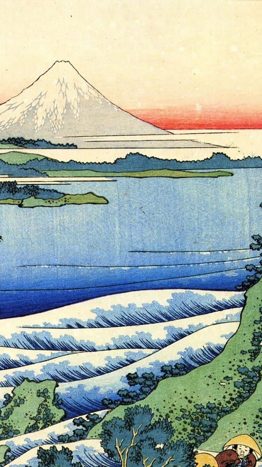 850x1512 Download A Painting Of A Mountain And A Lake Wallpaper
