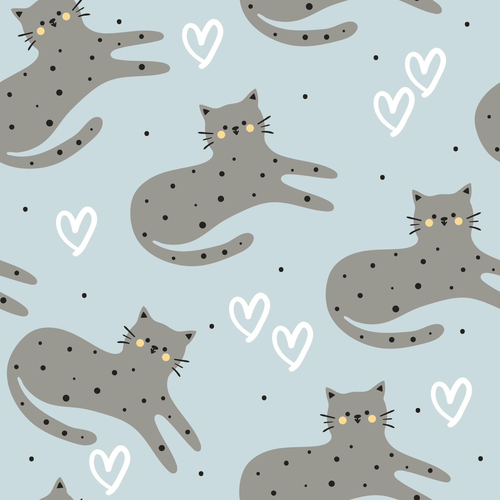 1920x1920 seamless pattern hand drawing cartoon cat. for kids wallpaper, fabric print, textile, gift wrapping paper