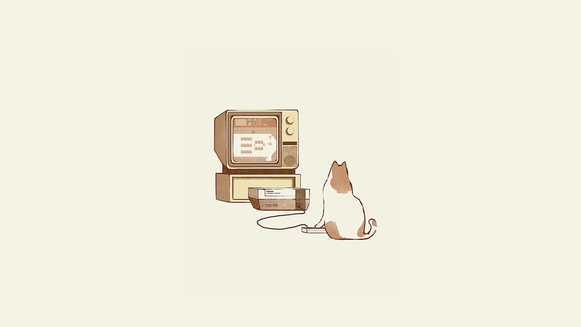 1920x1080 Cat Illustration Minimalist Wallpaper:1920x1080