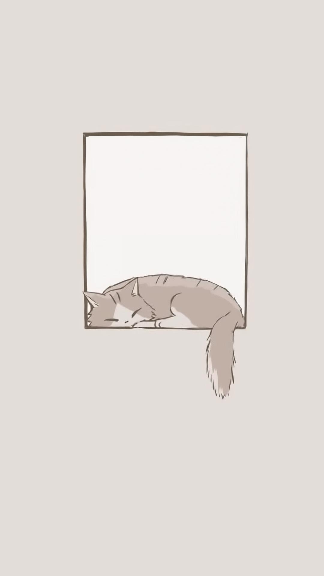 1080x1920 Minimalist Cat Window Sleeping 4k iPhone 6s, 6 Plus, Pixel xl , One Plus 3t, 5 HD 4k Wallpaper, Image, Background, Photo and Picture