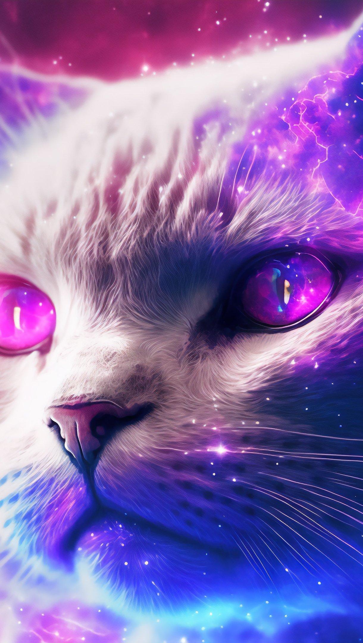 1220x2160 Cat with galaxy illustration Wallpaper 4k Ultra HD