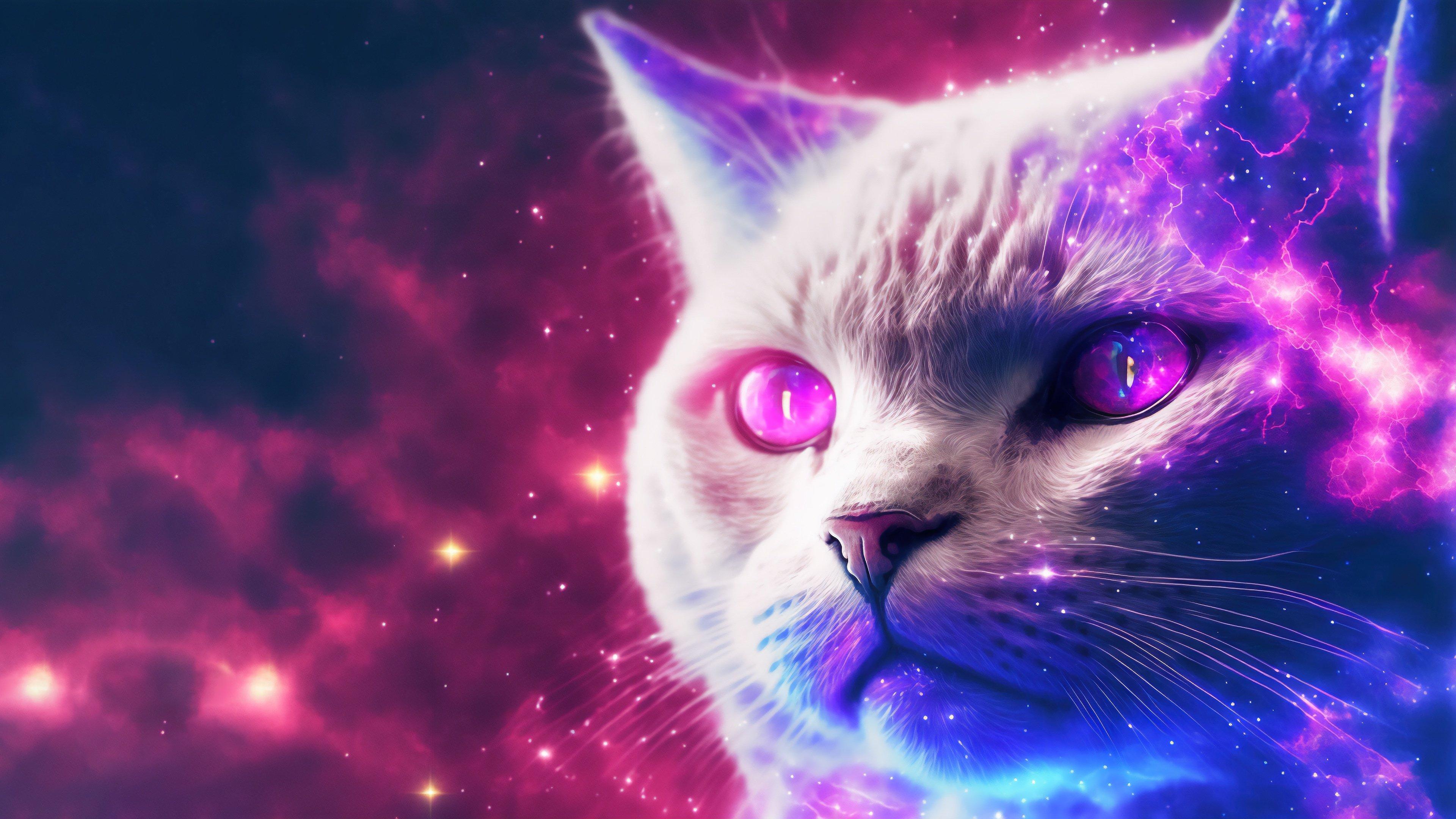 3840x2160 Cat with galaxy illustration Wallpaper 4k Ultra HD