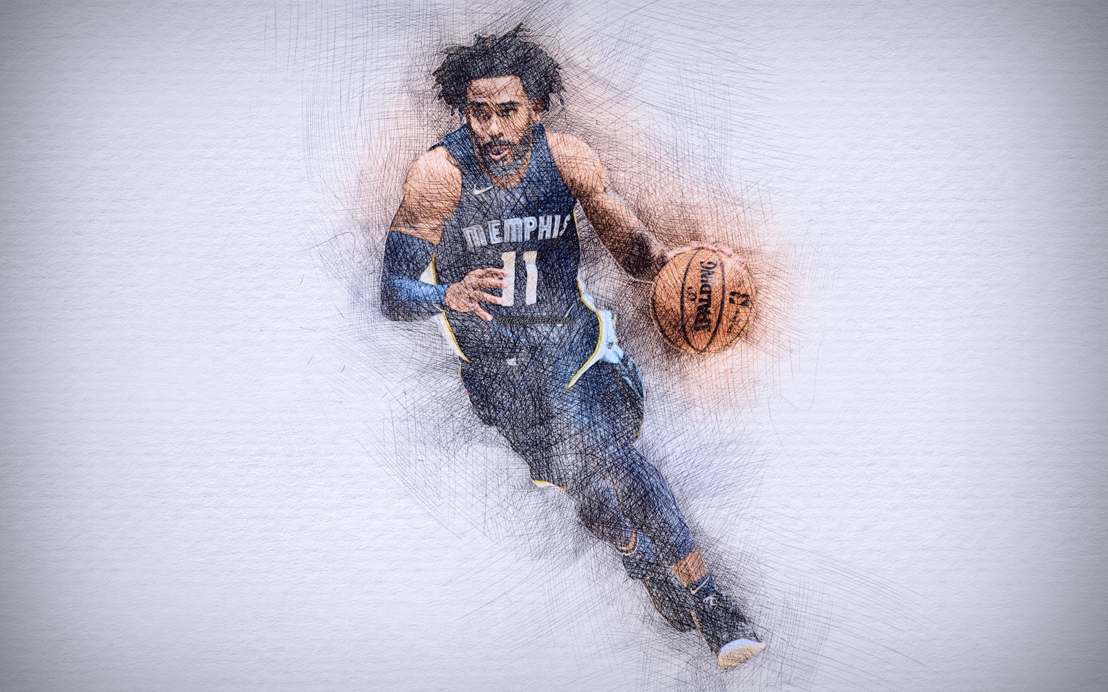 3840x2400 Download wallpaper Mike Conley, 4k, artwork, basketball stars, Memphis Grizzlies, NBA, basketball, drawing Mike Conley for desktop with resolution 3840x2400. High Quality HD picture wallpaper