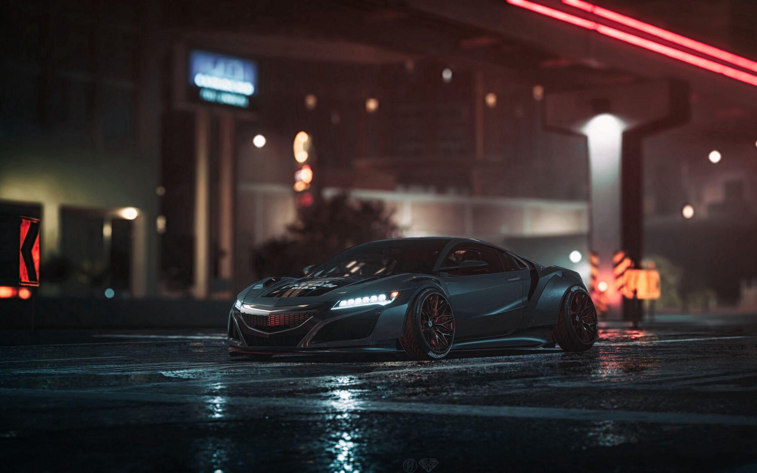 2560x1600 Download wallpaper 2560x1600 car, sportscar, gray, night, asphalt, wet widescreen 16:10 HD background