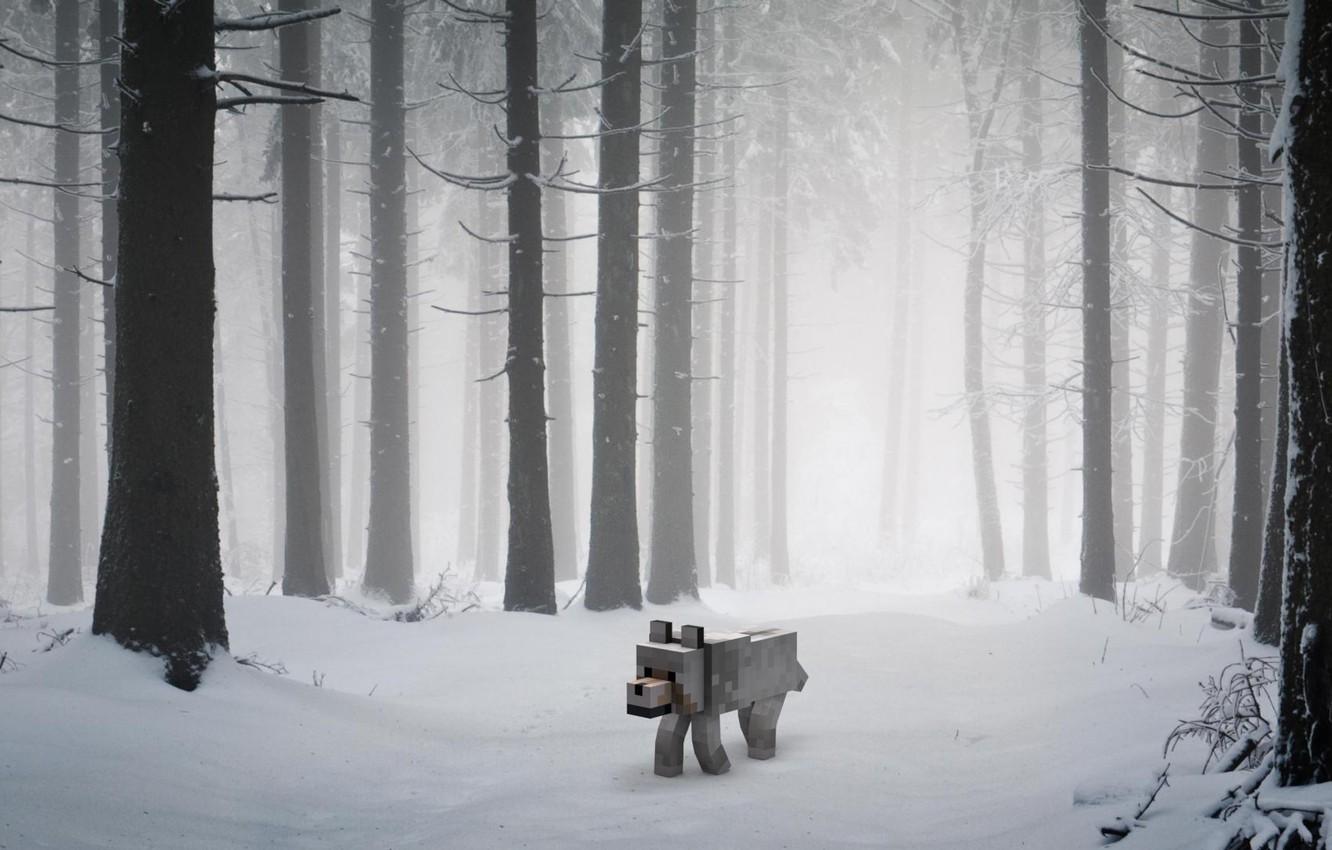 1332x850 Wallpaper dog, minecraft, snow. image for desktop, section игры
