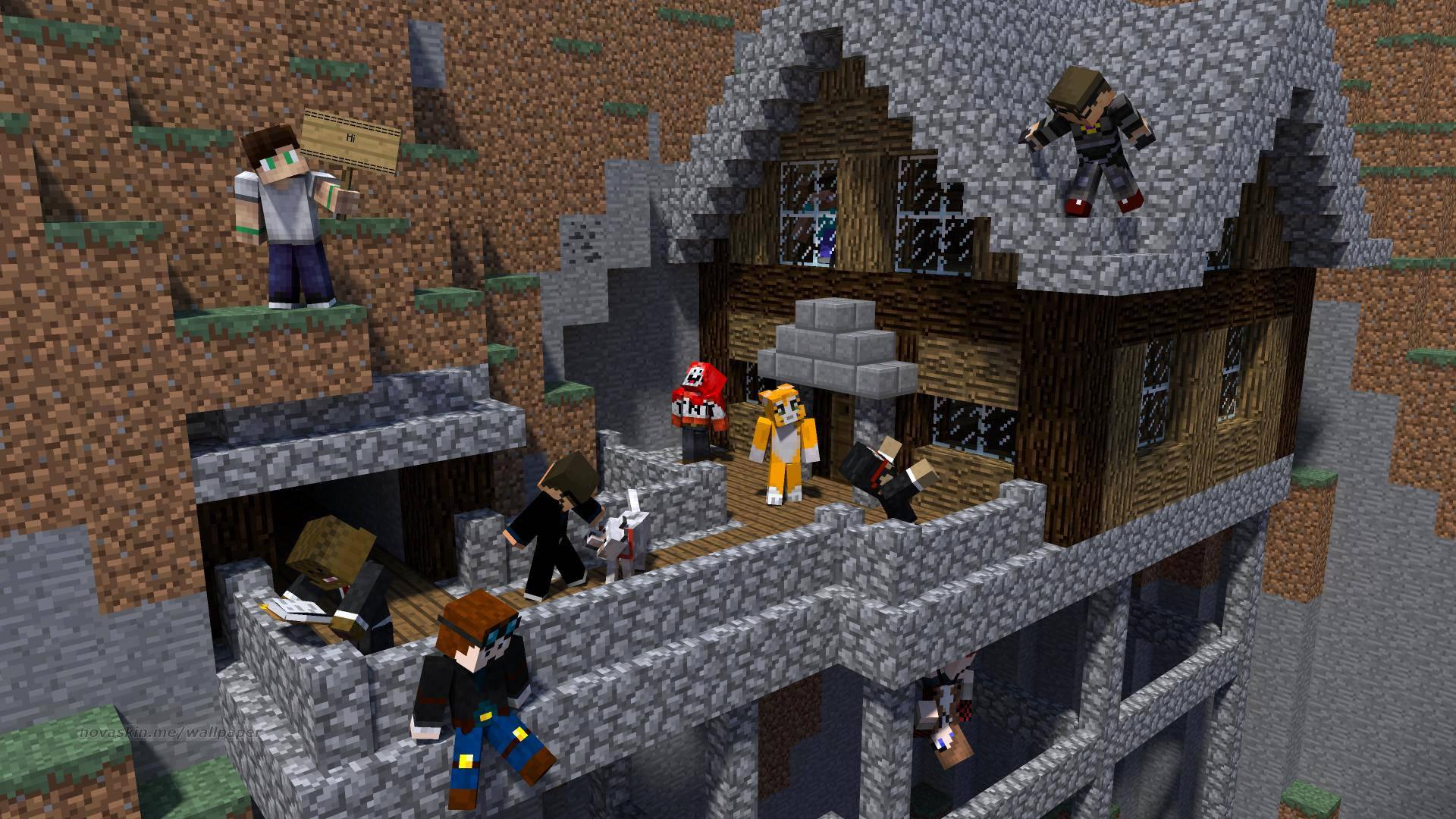 1920x1080 Download Cobble Stone House And People Minecraft HD Wallpaper
