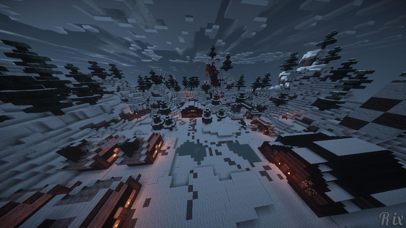 1366x768 HD desktop wallpaper: Ice, Snow, Minecraft, Tree, Christmas, Video Game, Northpole download free picture
