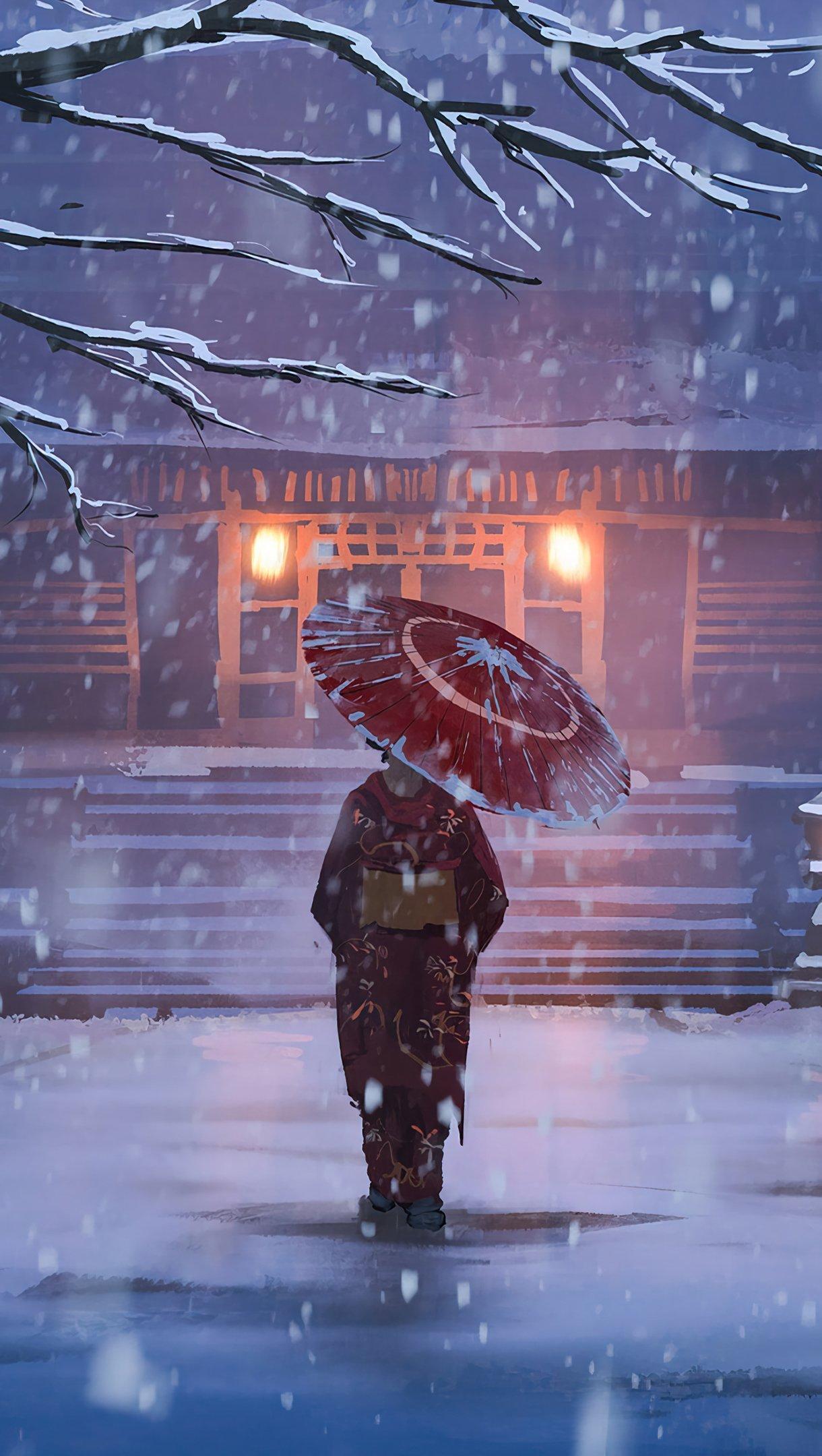 1220x2160 Anime Girl in winter Wallpaper 4k Ultra HD