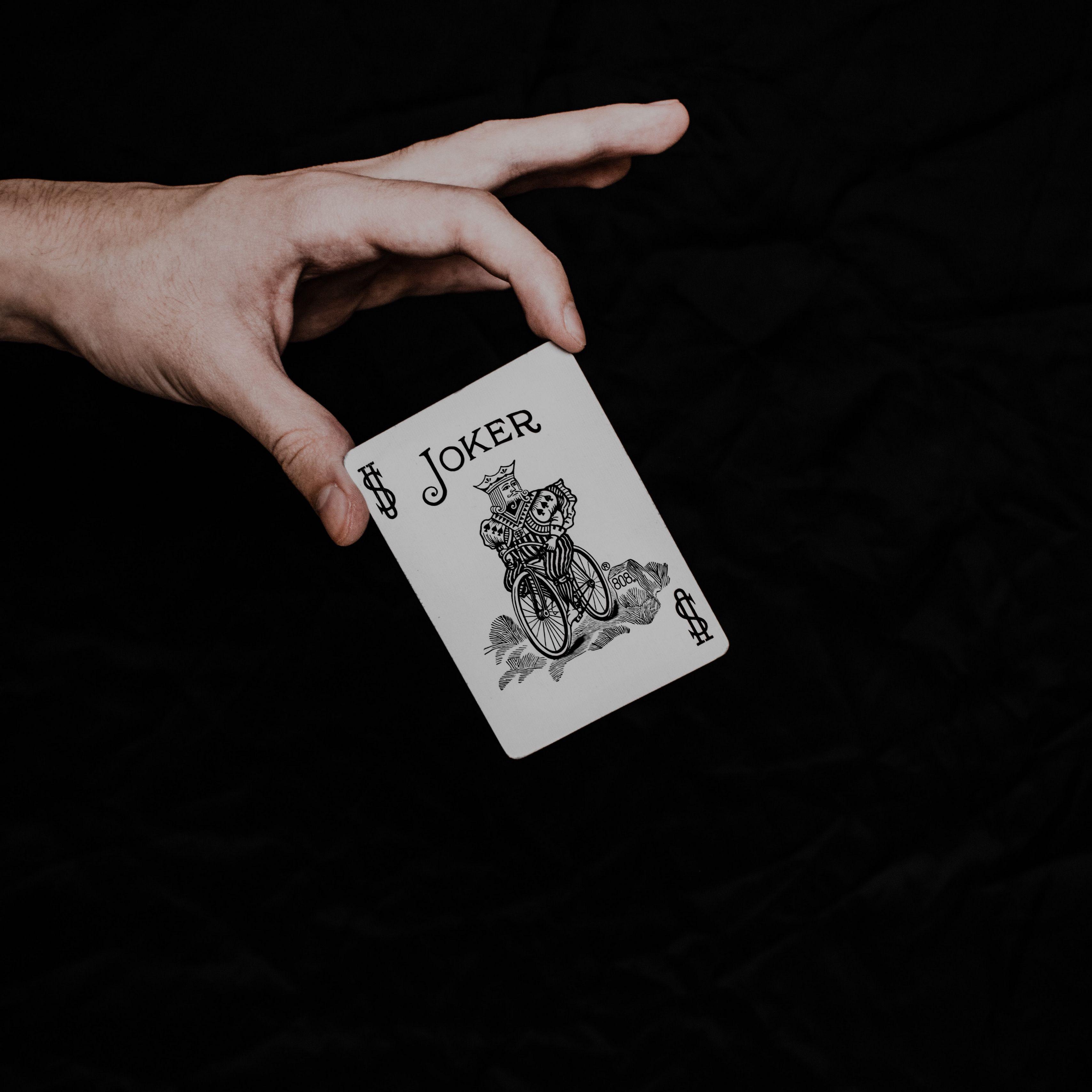 3415x3415 Download wallpaper 3415x3415 joker, playing card, card, word, hand ipad pro 12.9 retina for parallax HD background