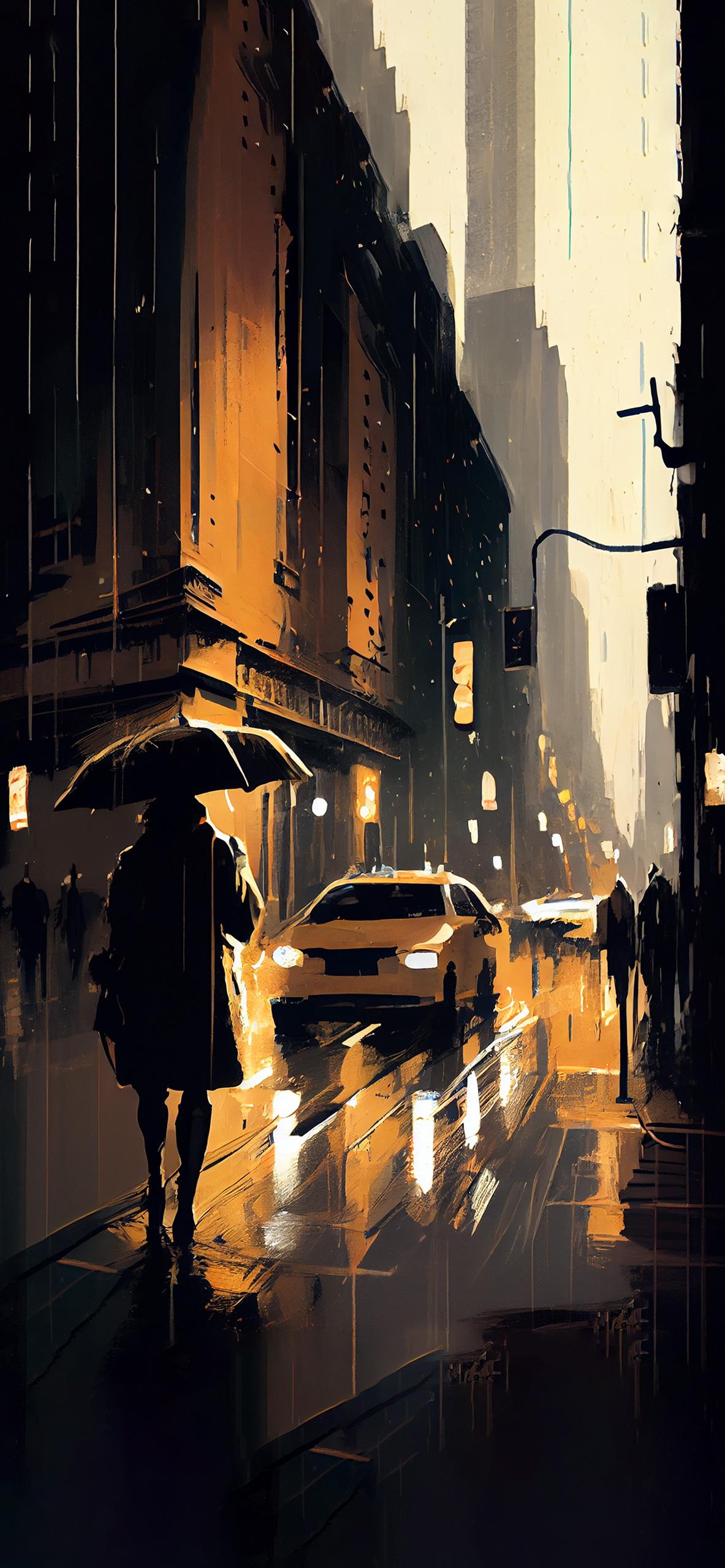 1183x2560 Rain in the City Art Wallpaper Aesthetic Wallpaper iPhone