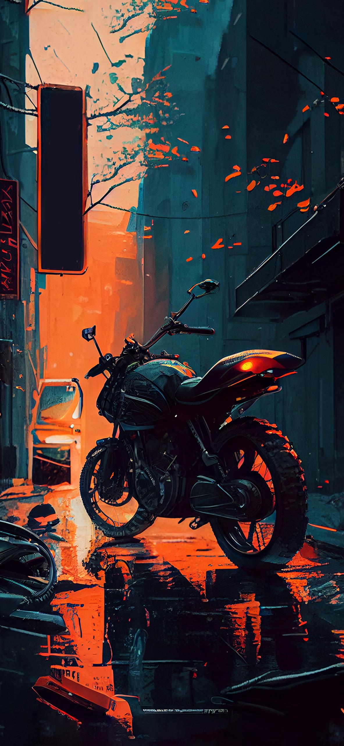 1183x2560 Motorcycle & City Art Wallpaper Wallpaper for iPhone