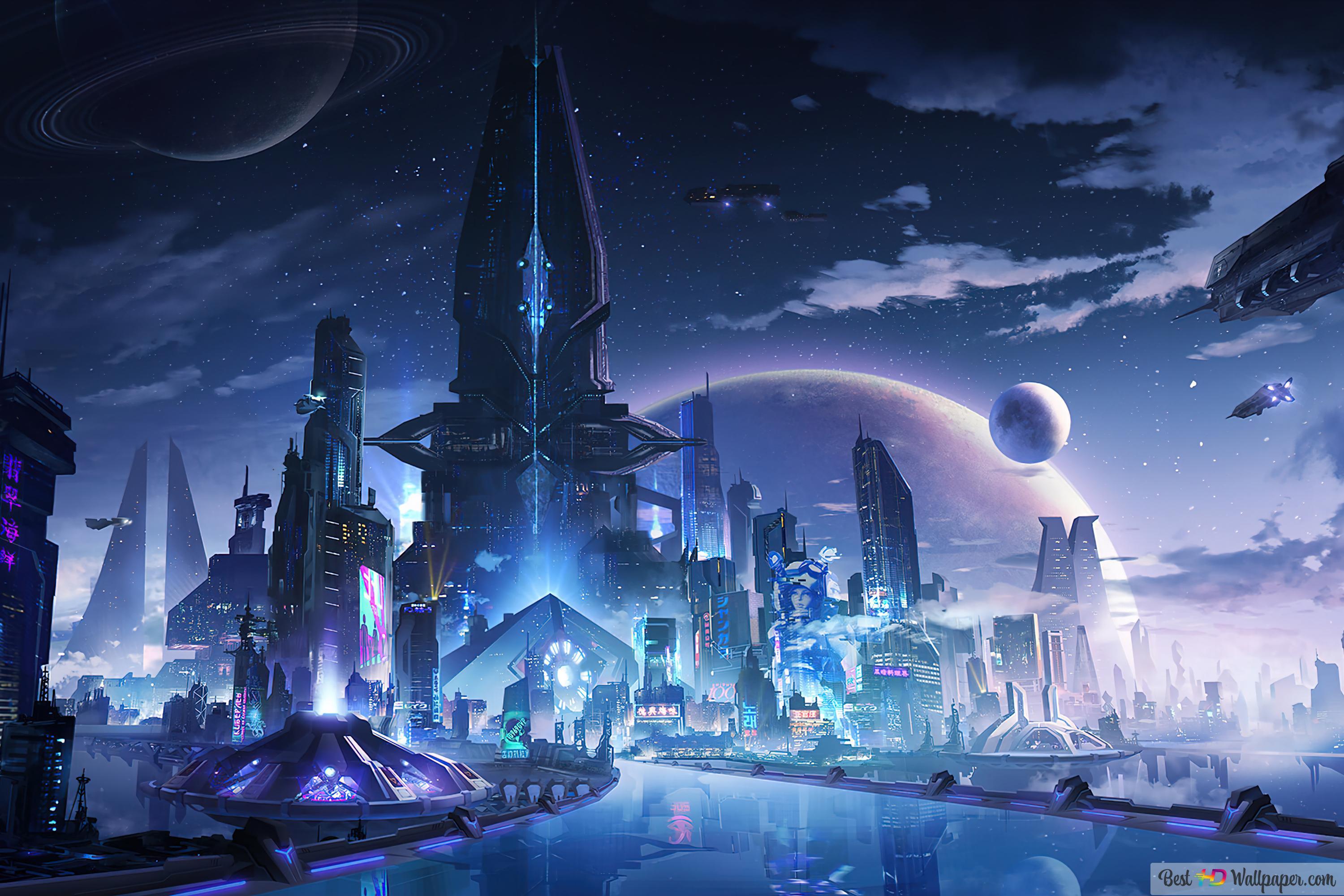 3000x2000 Scifi City Night Art 4K wallpaper download