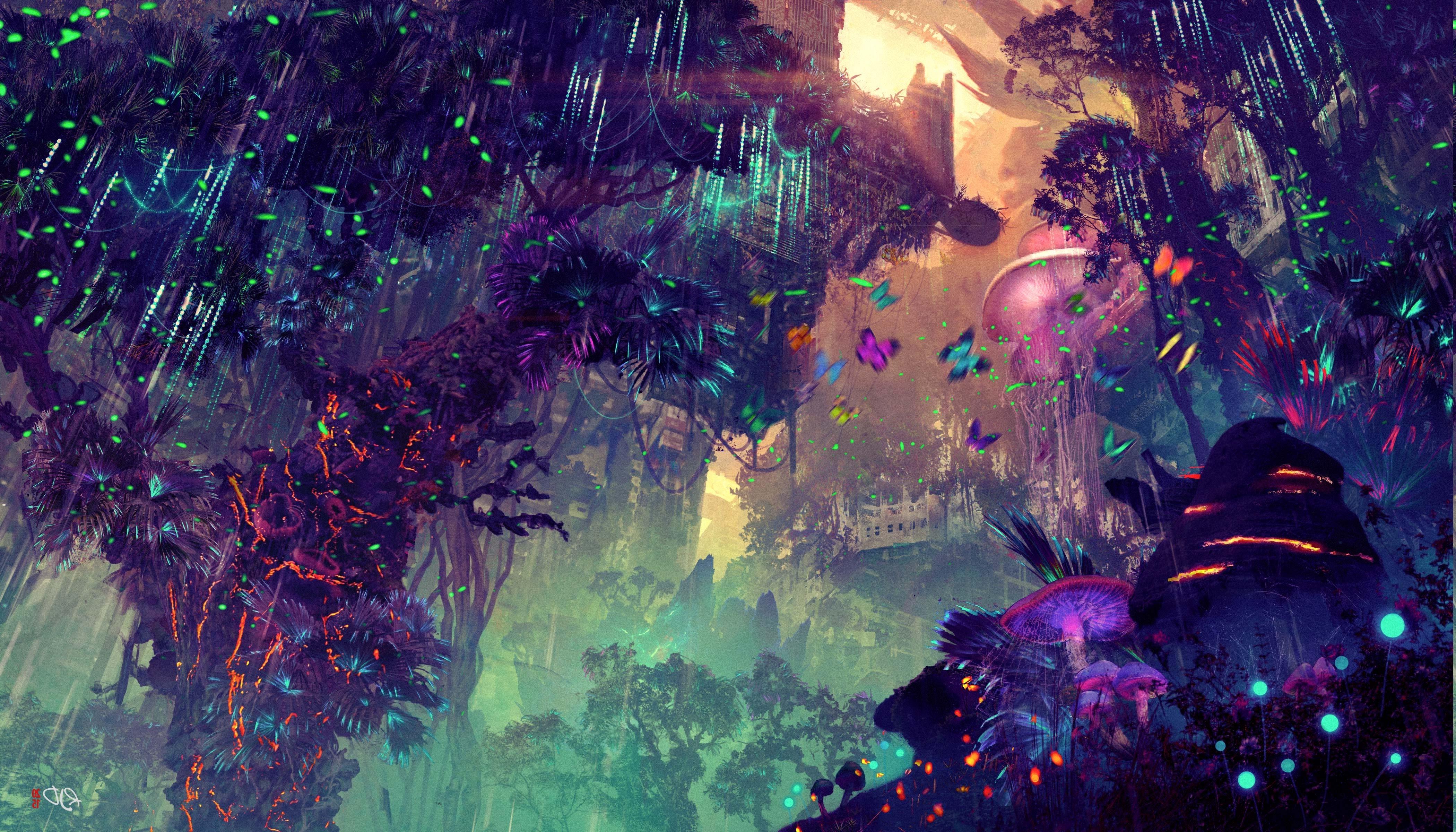 4200x2400 digital art landscape city glowing science fiction fantasy art wallpaper