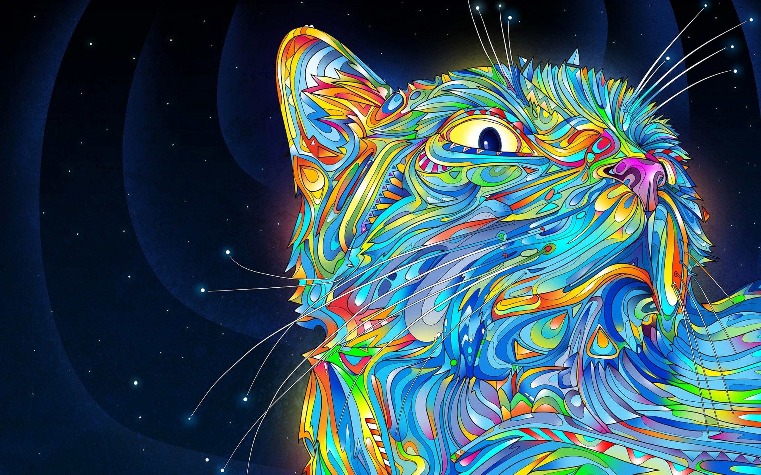2560x1600 Wallpaper / animals, multicolor, psychedelic, matei, hd, 2K, apostolescu, matei apostolescu, cats, art free download