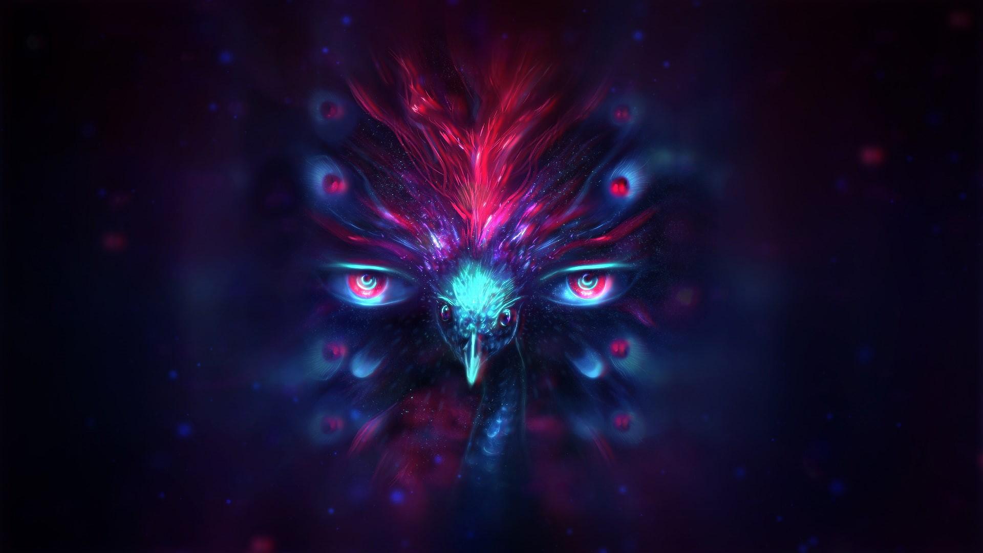 1920x1080 Wallpaper / Animals In The Wild, Trippy, Illuminated, Purple, 1080P, Animal, Vertebrate, Blue, Water, Indoors, Red, One Animal, Psychedelic, Black Background, Close Up Free Download