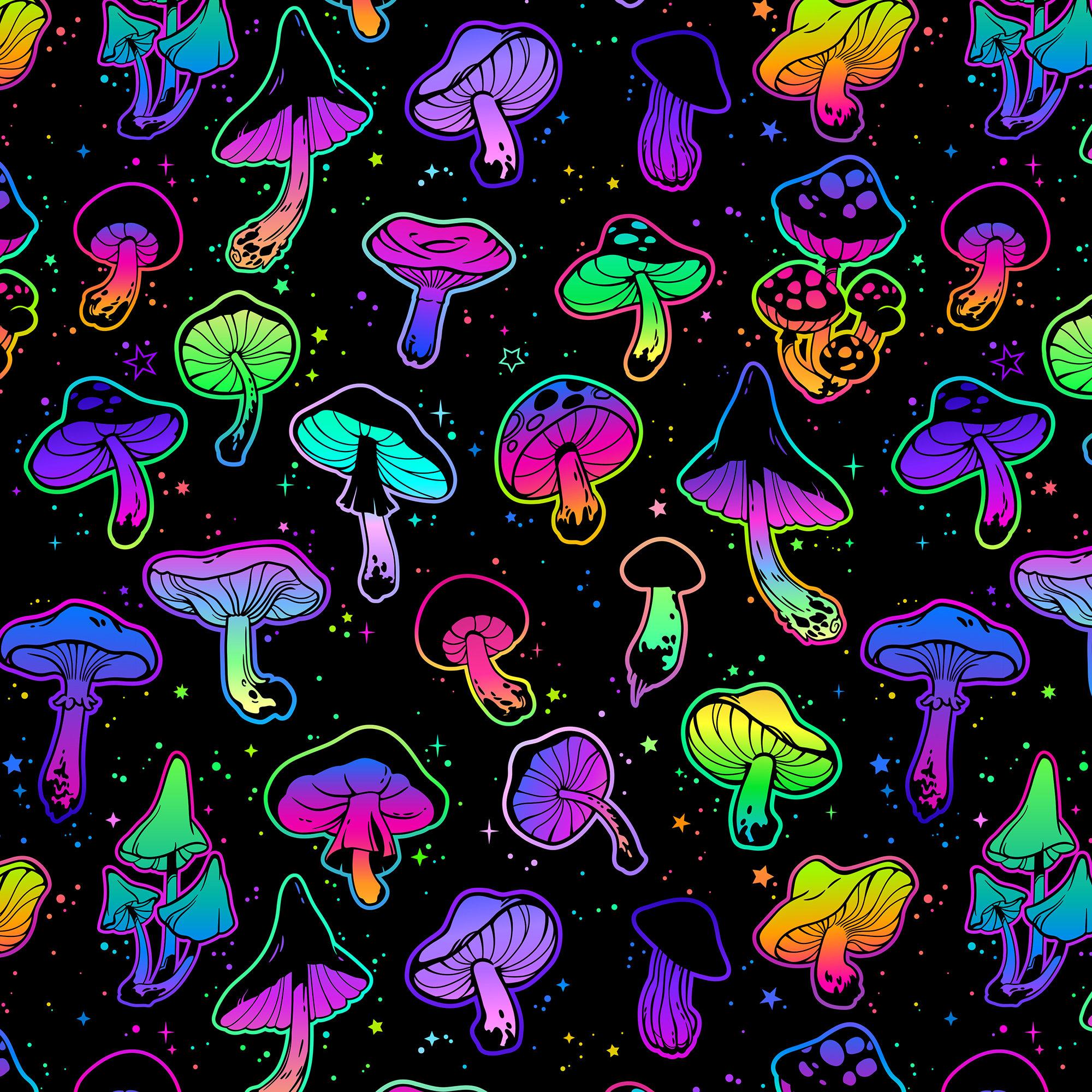 2000x2000 Neon Color Mushroom Wallpaper Modern Mushroom Mural Renters