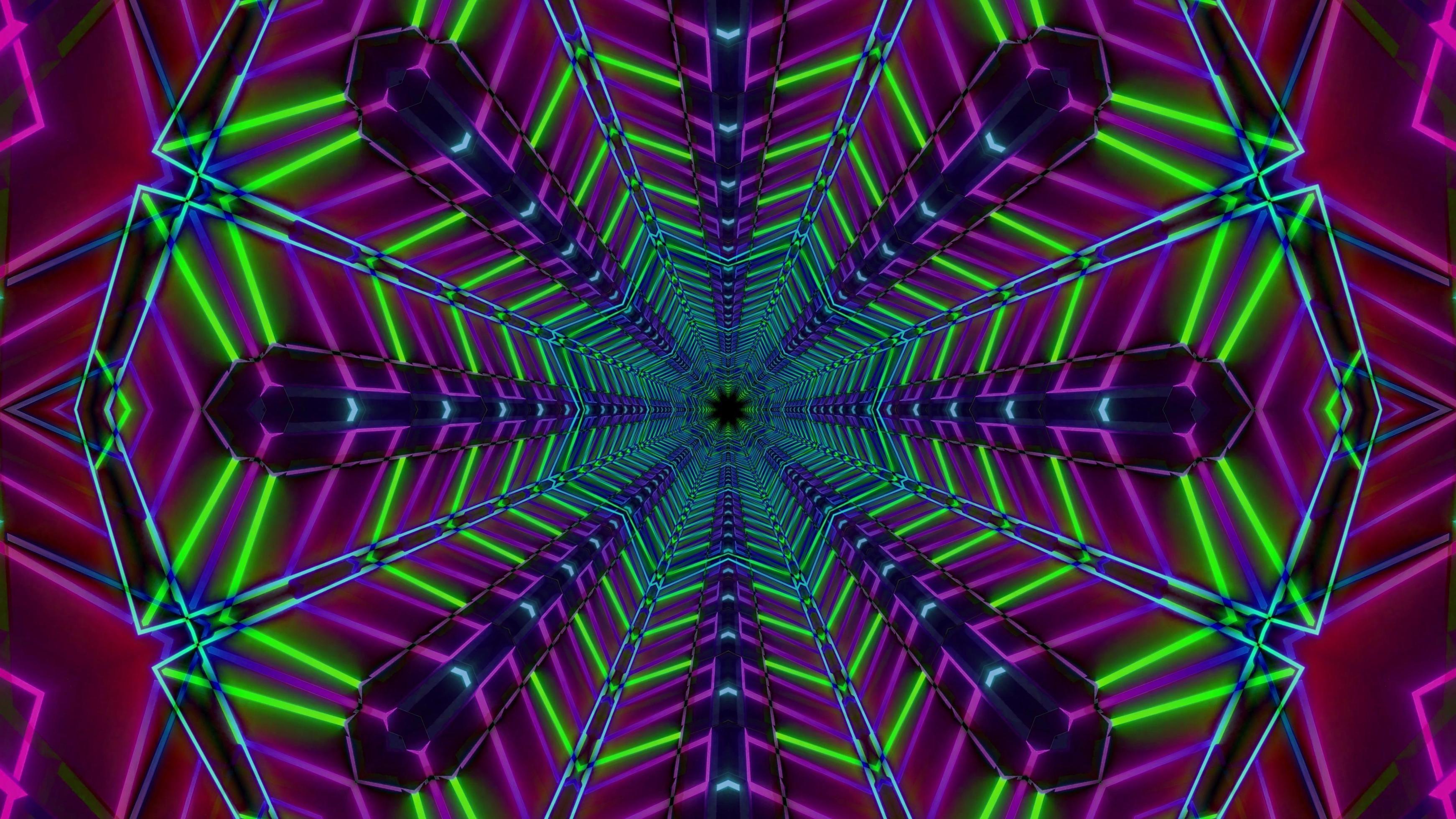 3484x1960 Green radar colored neon star 3D illustration background wallpaper design artwork