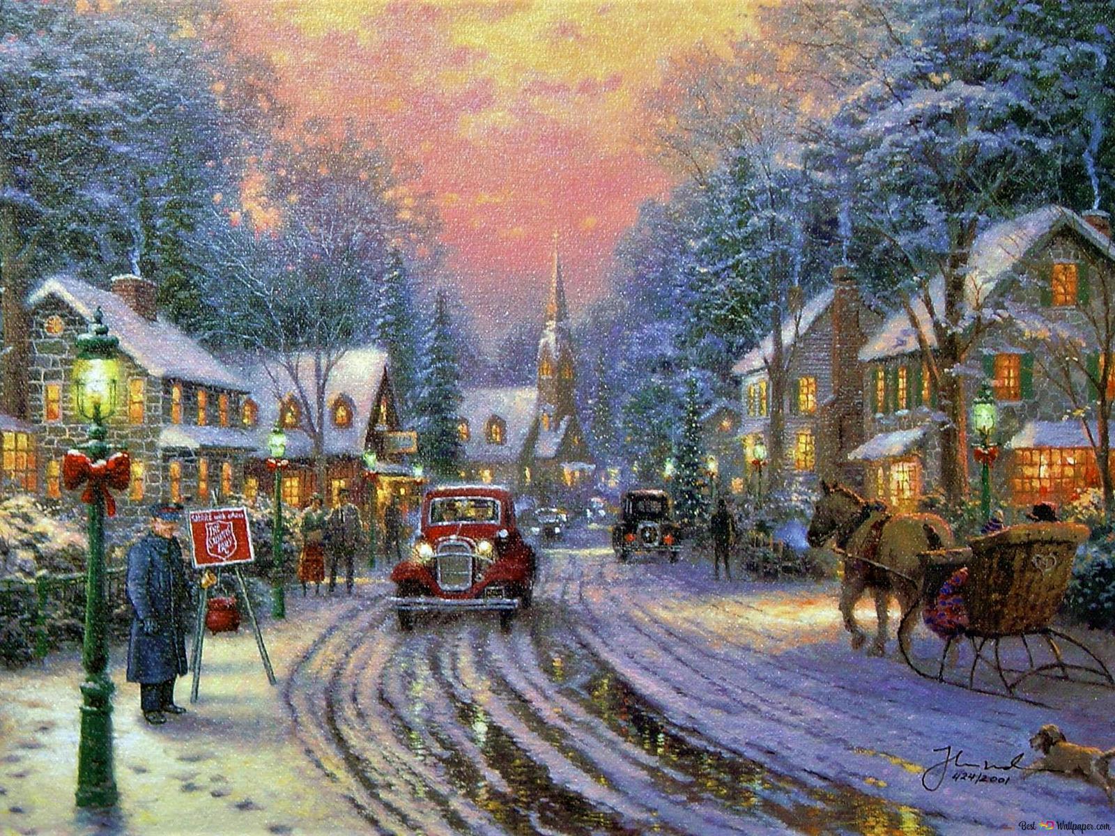 1600x1200 Christmas Painting by Thomas Kinkade HD wallpaper download