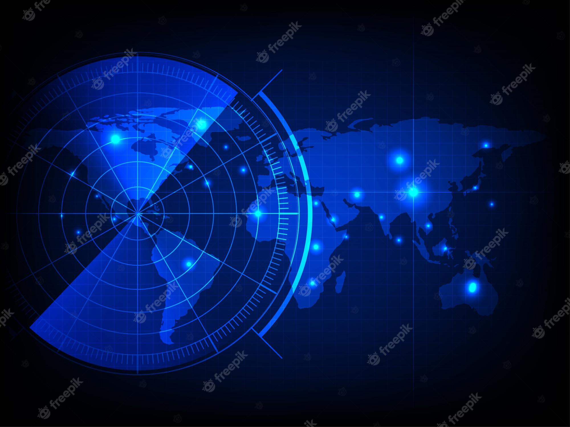 2000x1500 Premium Vector. World map with a radar screen, digital blue radar with targets and world map using as background and wallpaper