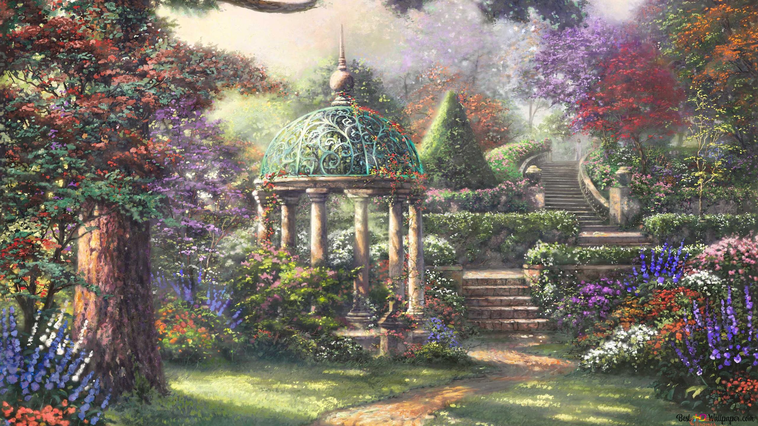 2560x1440 Gazebo of Prayer by Thomas Kinkade 2K wallpaper download