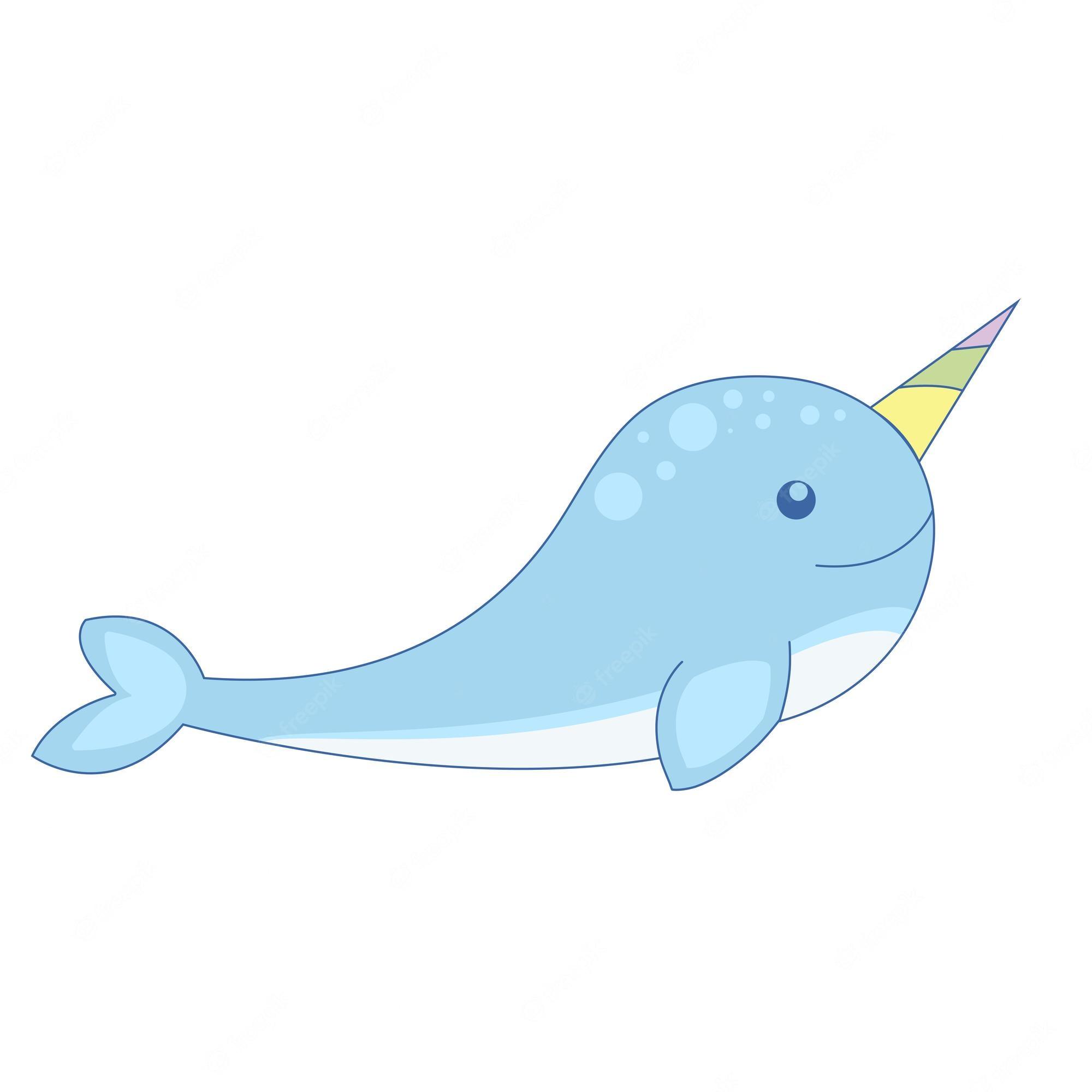 2000x2000 Premium Vector. Cute narwhal illustration isolated on white background