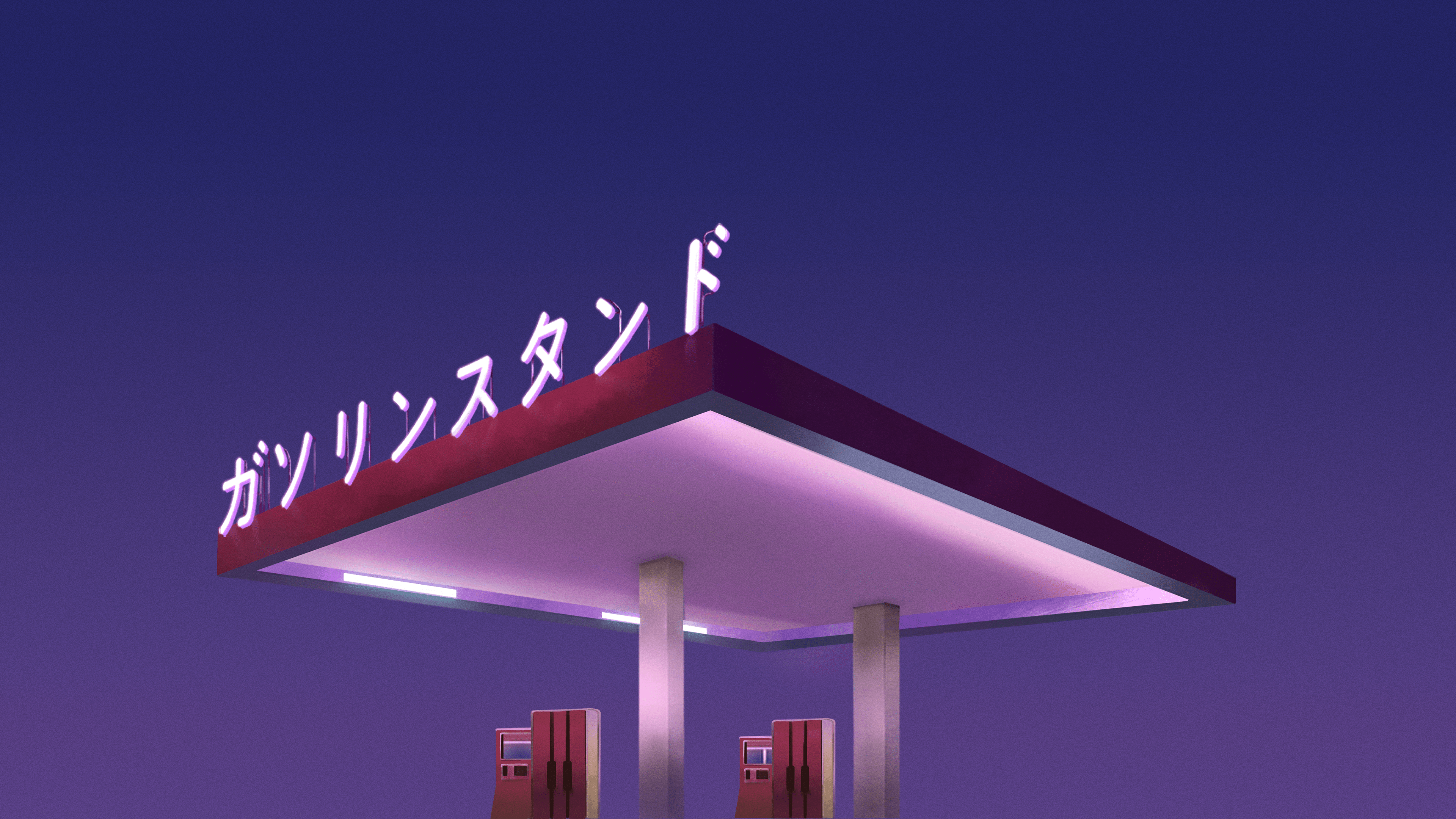 3840x2160 Wallpaper Aesthetic Gas Station, Filling Station, Architecture, Aesthetics, Purple, Background Free Image