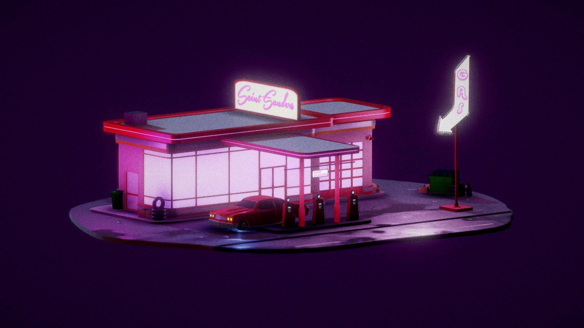 1920x1080 Download Charming Aesthetic Purple Gas Station Wallpaper