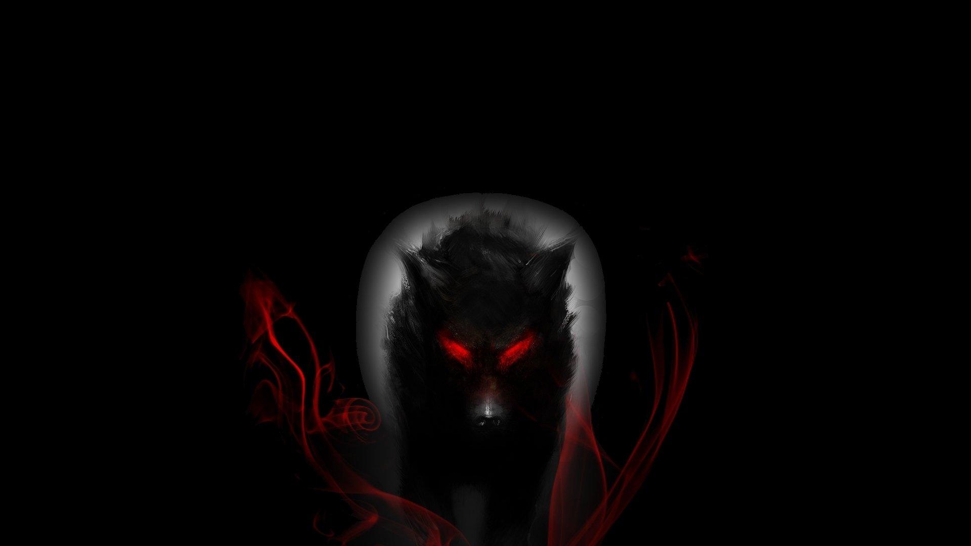 1920x1080 Black Wolf with Glowing Red Eyes