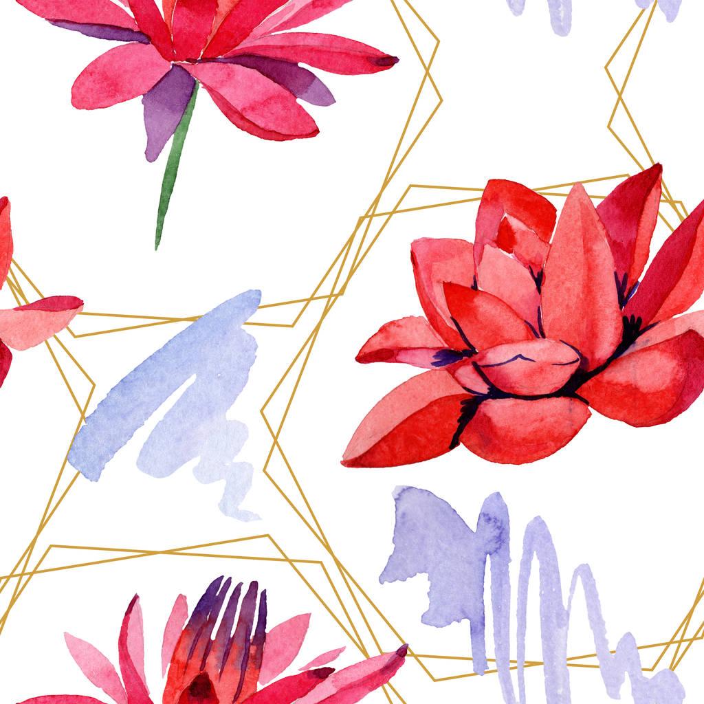 1024x1024 Red Lotus Flowers. Watercolor Background Illustration. Seamless Free and Image