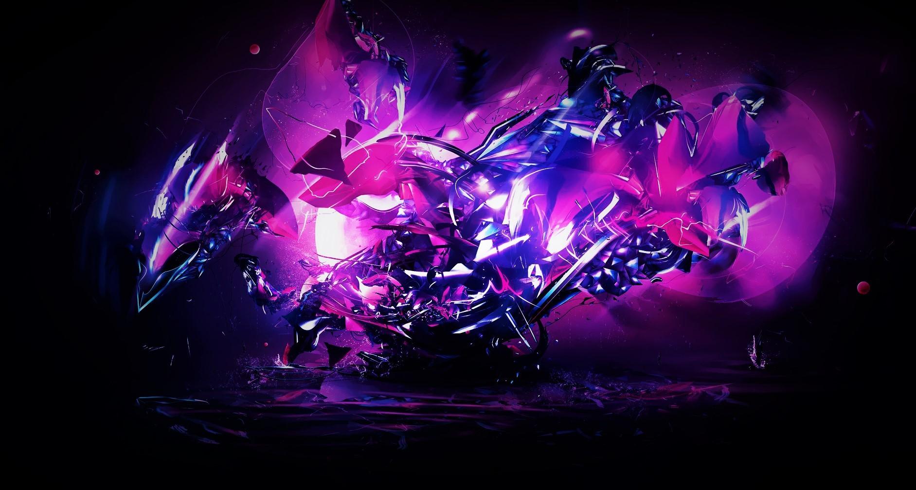 1883x1007 black, Dark, Abstract, 3D, Shards, Glass, Blue, Bright, Purple, Pink Wallpaper HD / Desktop and Mobile Background
