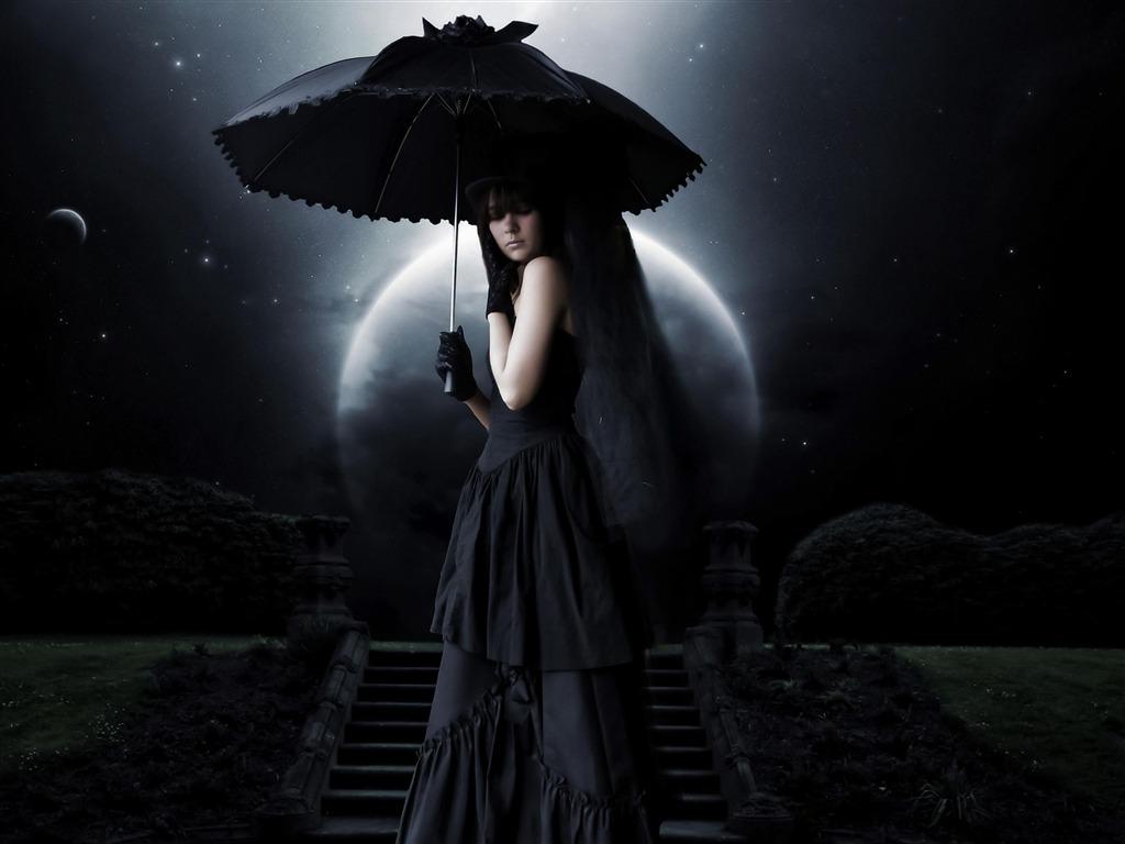 1024x768 Black Mysterious Woman Beautiful Photo Wallpaper