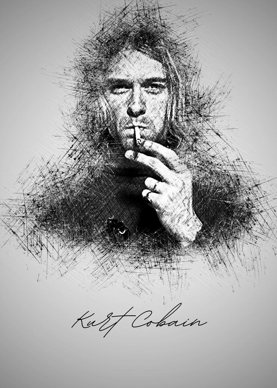 929x1300 K. Cobain Sketch Wall Mural
