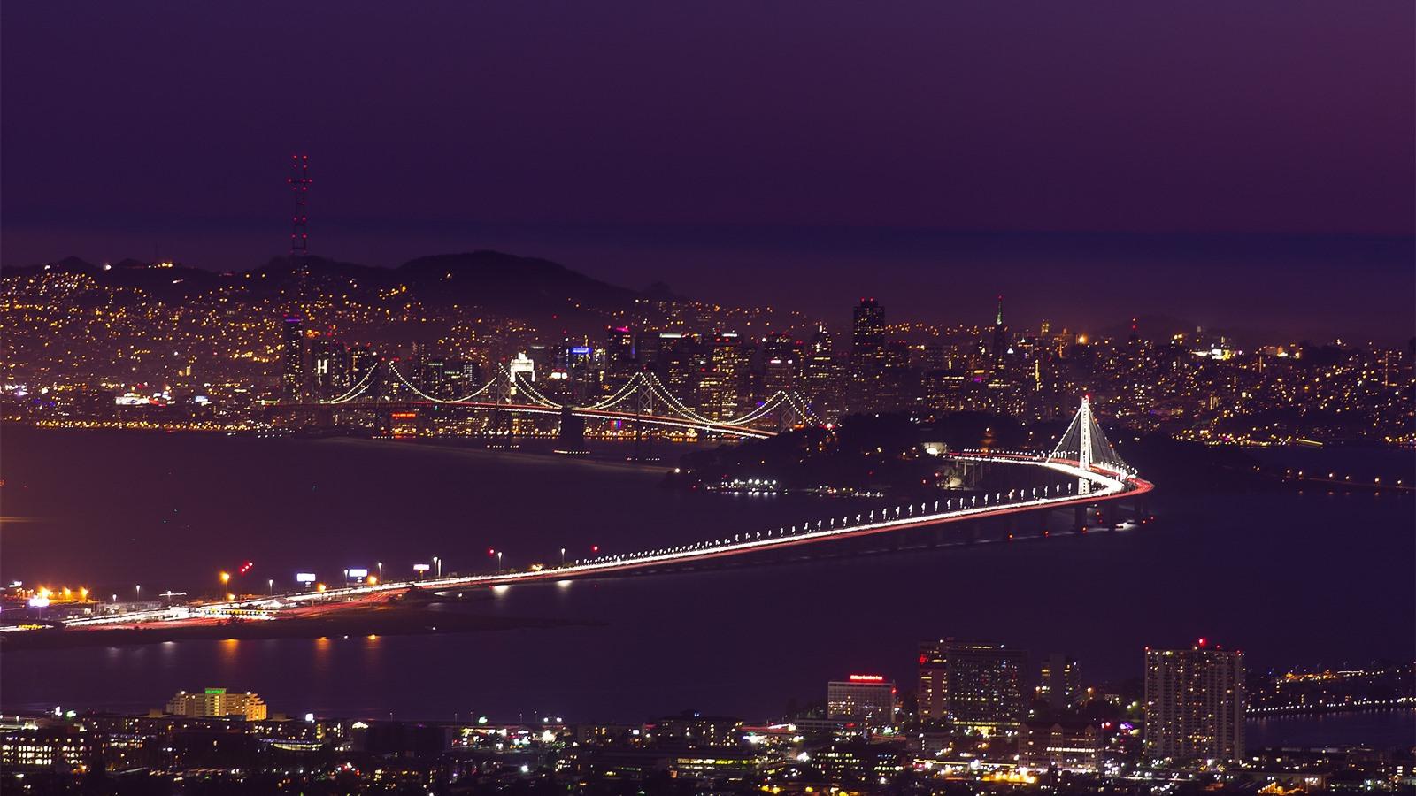 1600x900 Wallpaper San Francisco, night, bridge, city, lights, sea, USA 2880x1800 HD Picture, Image