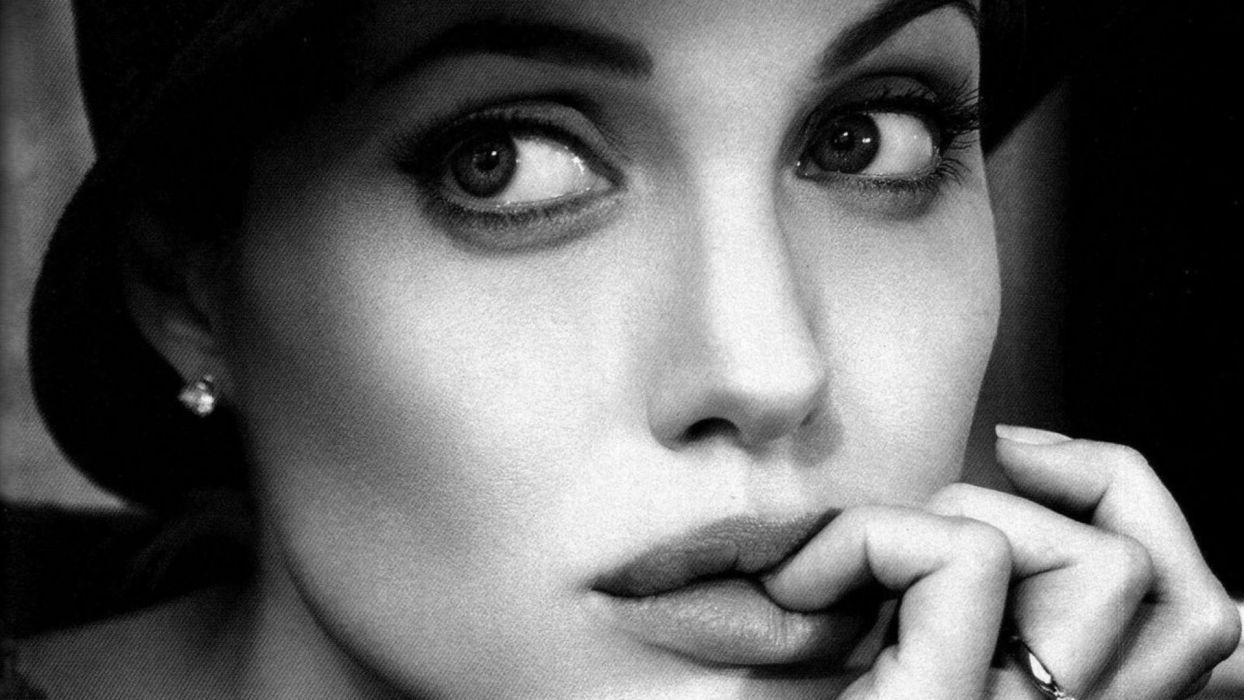 1244x700 Women black and white actress Angelina Jolie lips monochrome faces