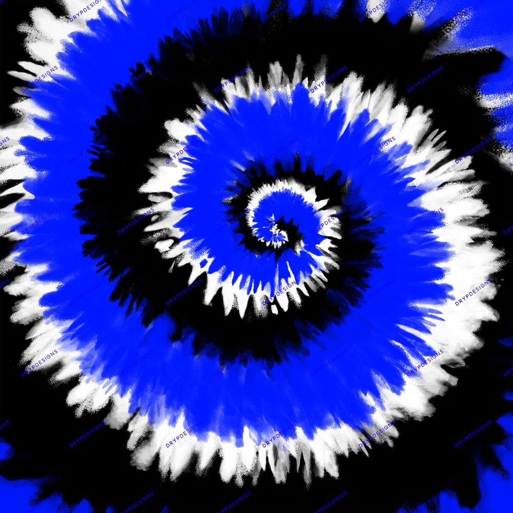 1000x1000 Black White + Blue Tiedye Swirl Digital Paper