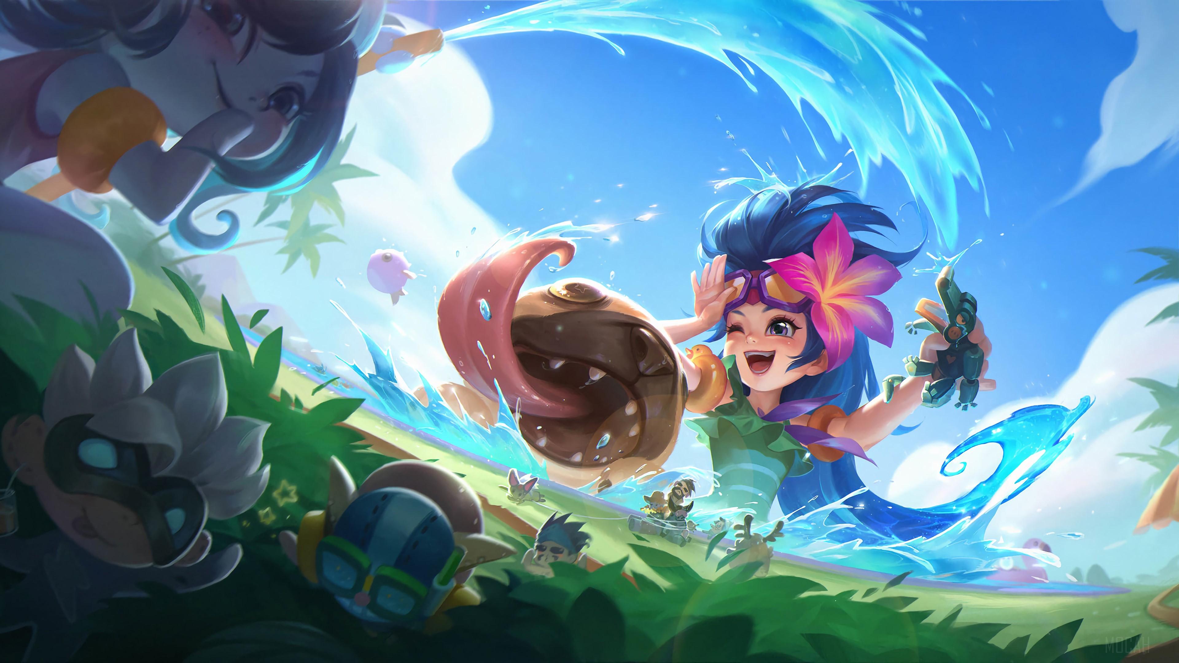 3840x2160 Pool Party Zoe Lulu Ziggs and April Fools PugMaw Renektoy Super Kennen League of Legends LoL lol 4k Gallery HD Wallpaper