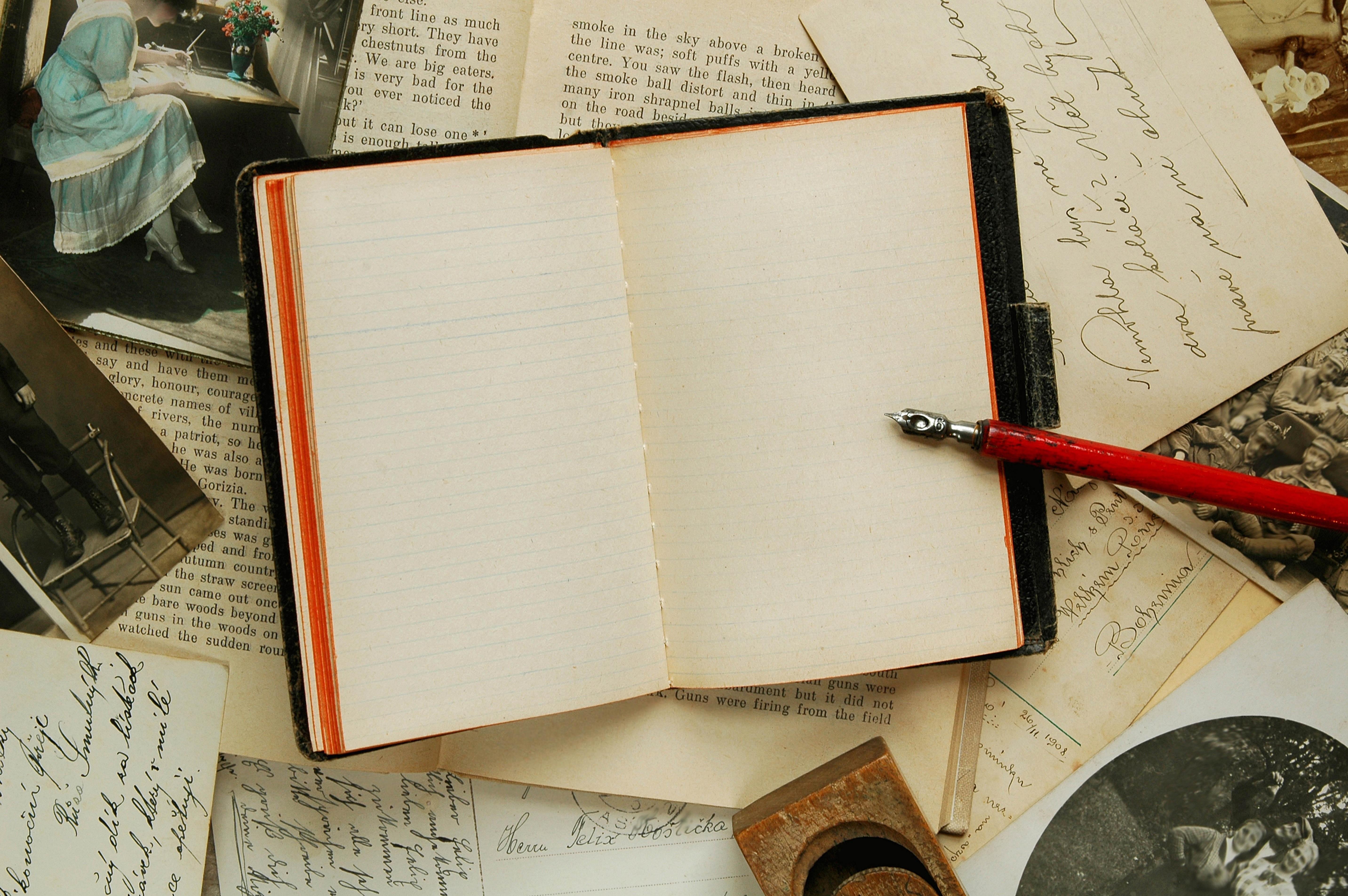5730x3810 Notebook, emptiness, Old, table, Pen, Writing Gallery HD Wallpaper