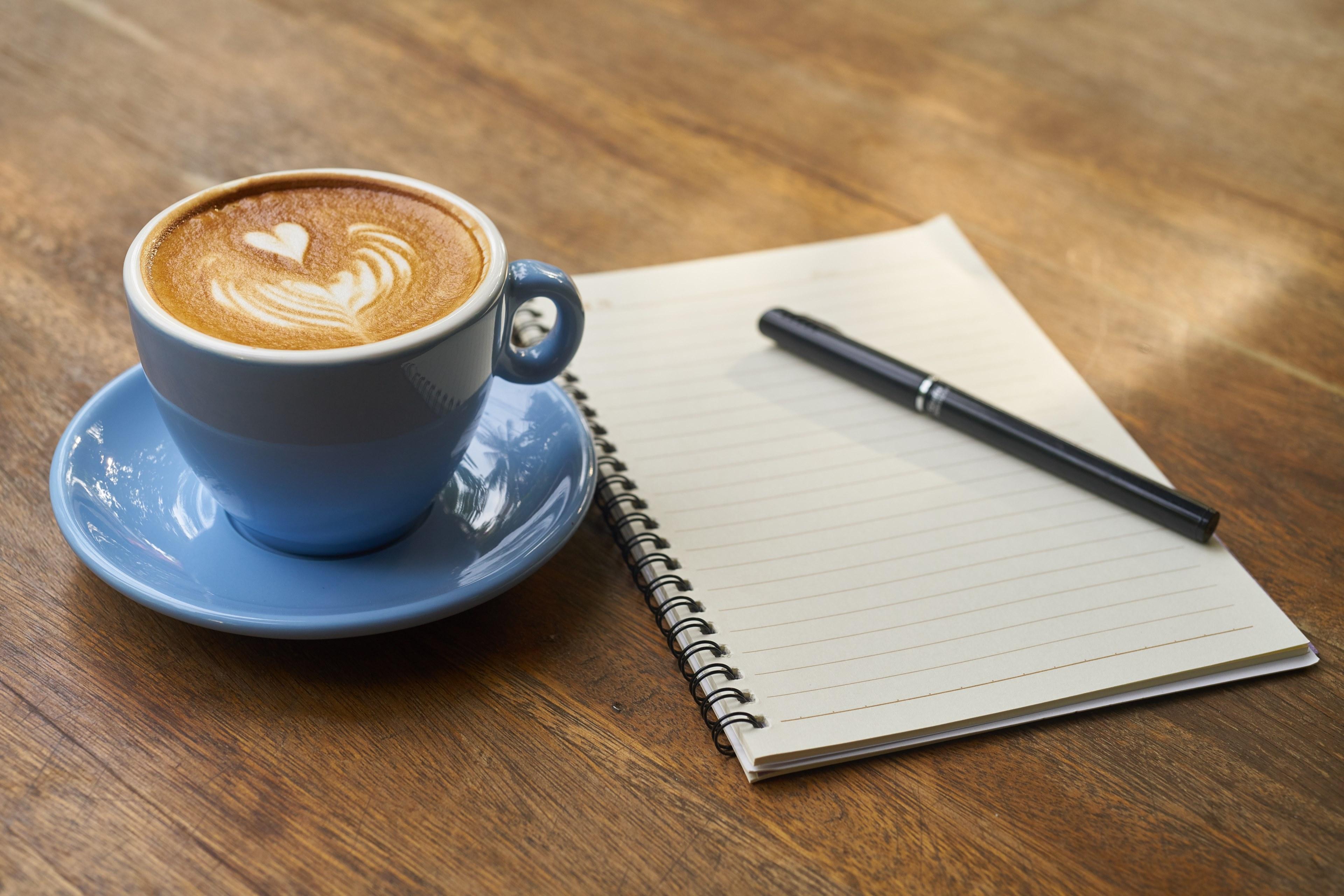 3840x2561 Wallpaper / coffee pen notebook work book caffeine food photo 4k wallpaper free download