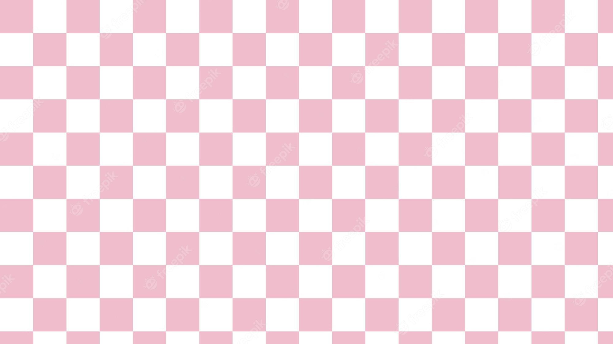 2000x1125 Premium Vector. Aesthetic pastel pink and white checkers gingham cute checkerboard wallpaper illustration perfect for banner wallpaper backdrop postcard background for your design