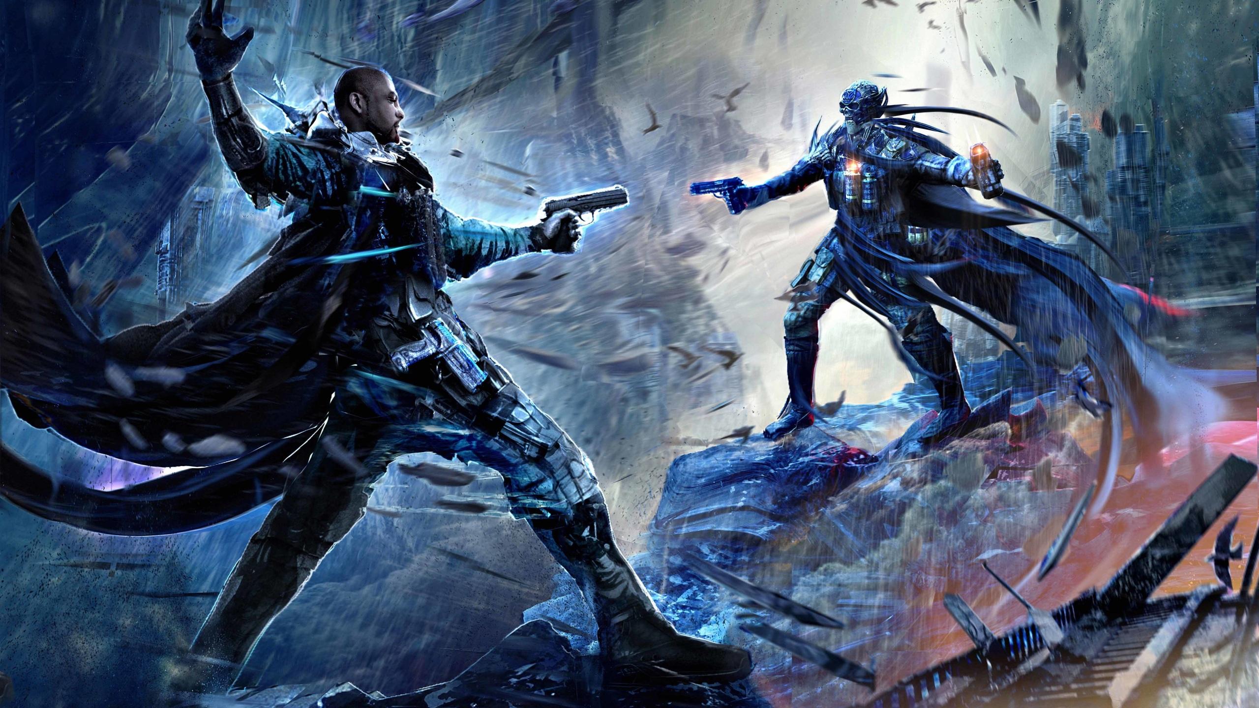 2560x1440 Wallpaper 4k Dynamic Action Motion Man Attack On Robot Artwork Wallpaper