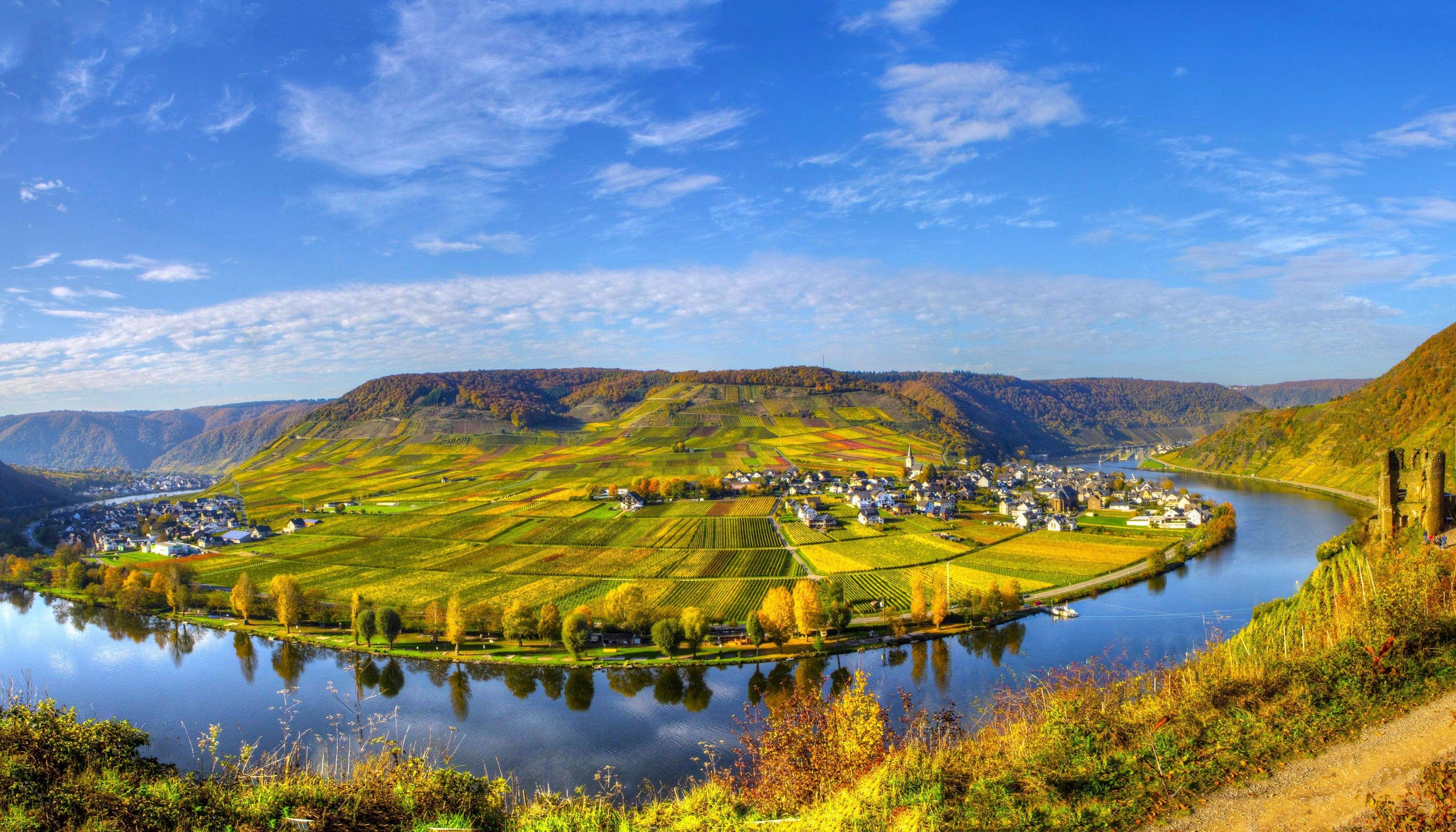 3500x2000 Rivers: Scenery Cities Field River Germany Nature Sky City House