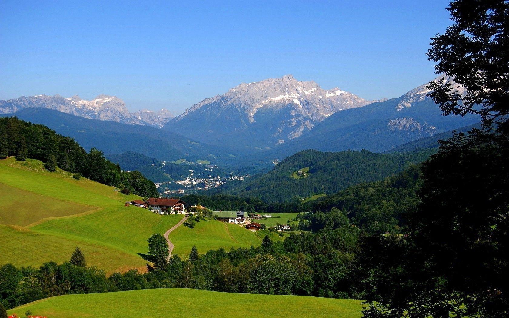 1680x1050 alps germany mountain forest villages landscape wallpaper and background