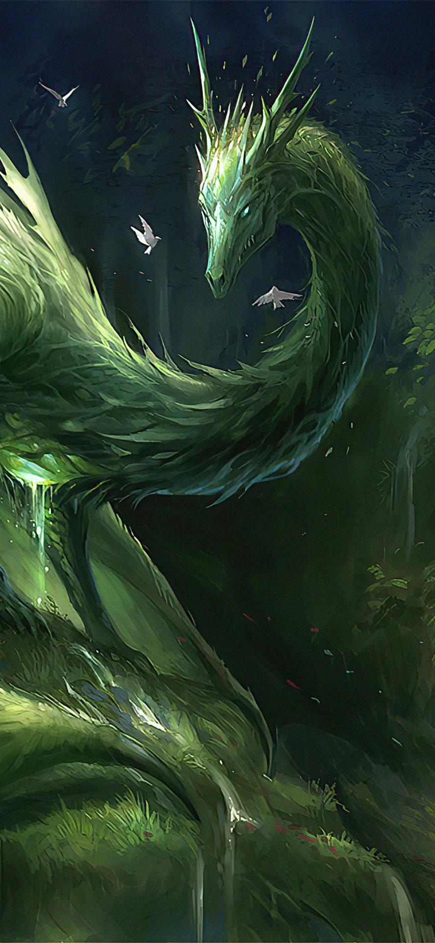 887x1920 Download Green Dragon Of Nature Wallpaper